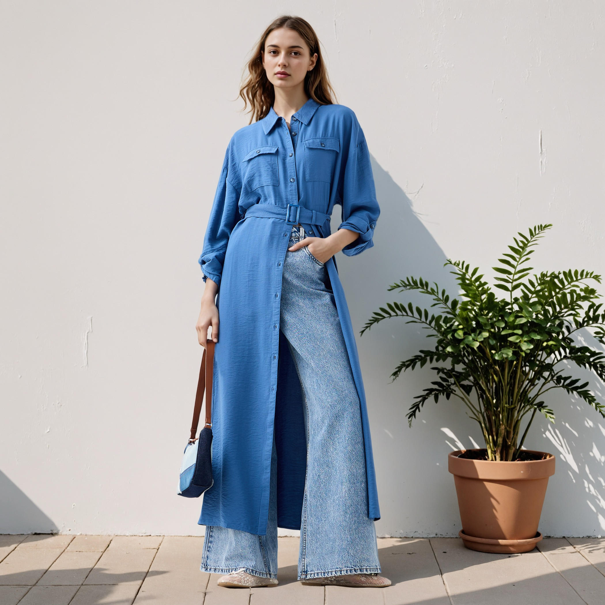 Maxi Shirt Dress with Pockets and Detachable Belt-women-clothing-dresses-image-1