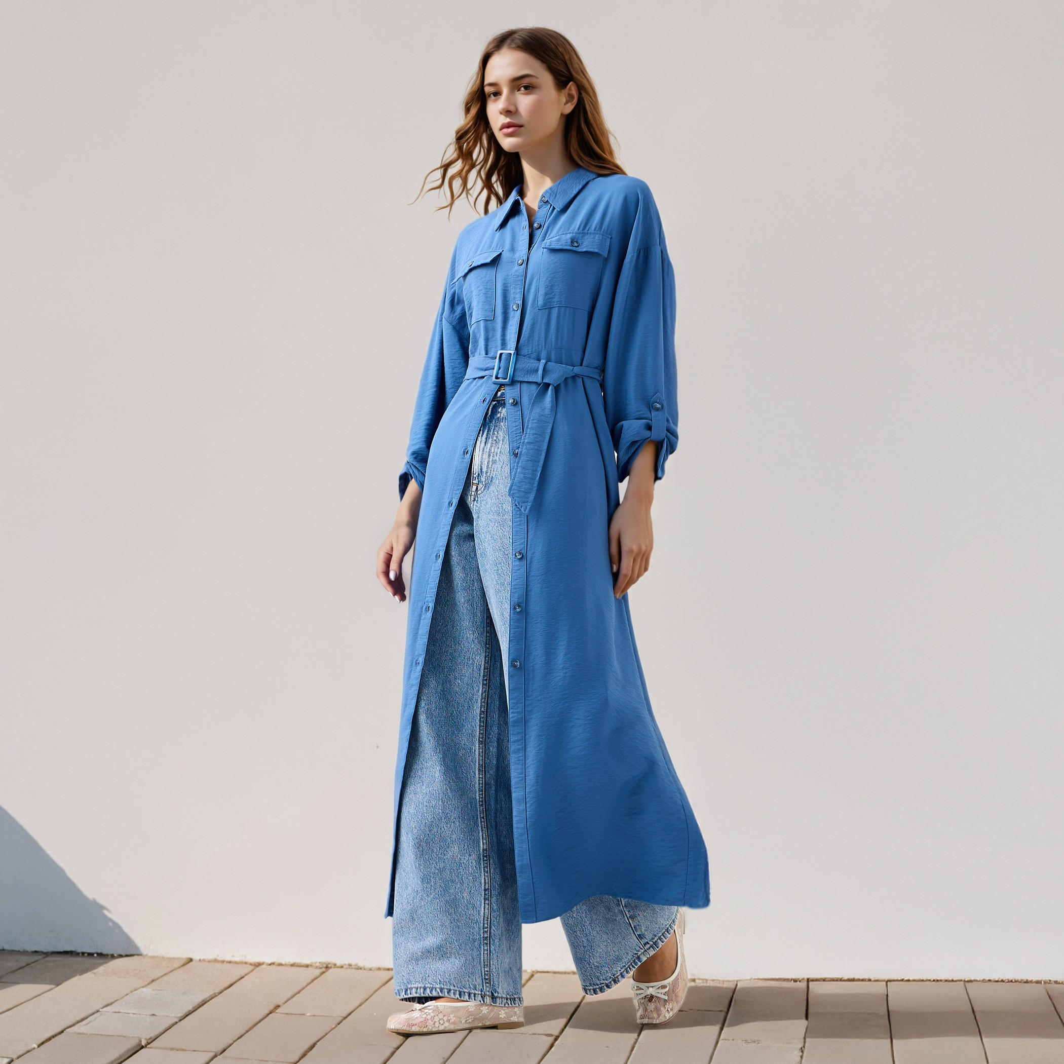 Maxi Shirt Dress with Pockets and Detachable Belt-women-clothing-dresses-image-2