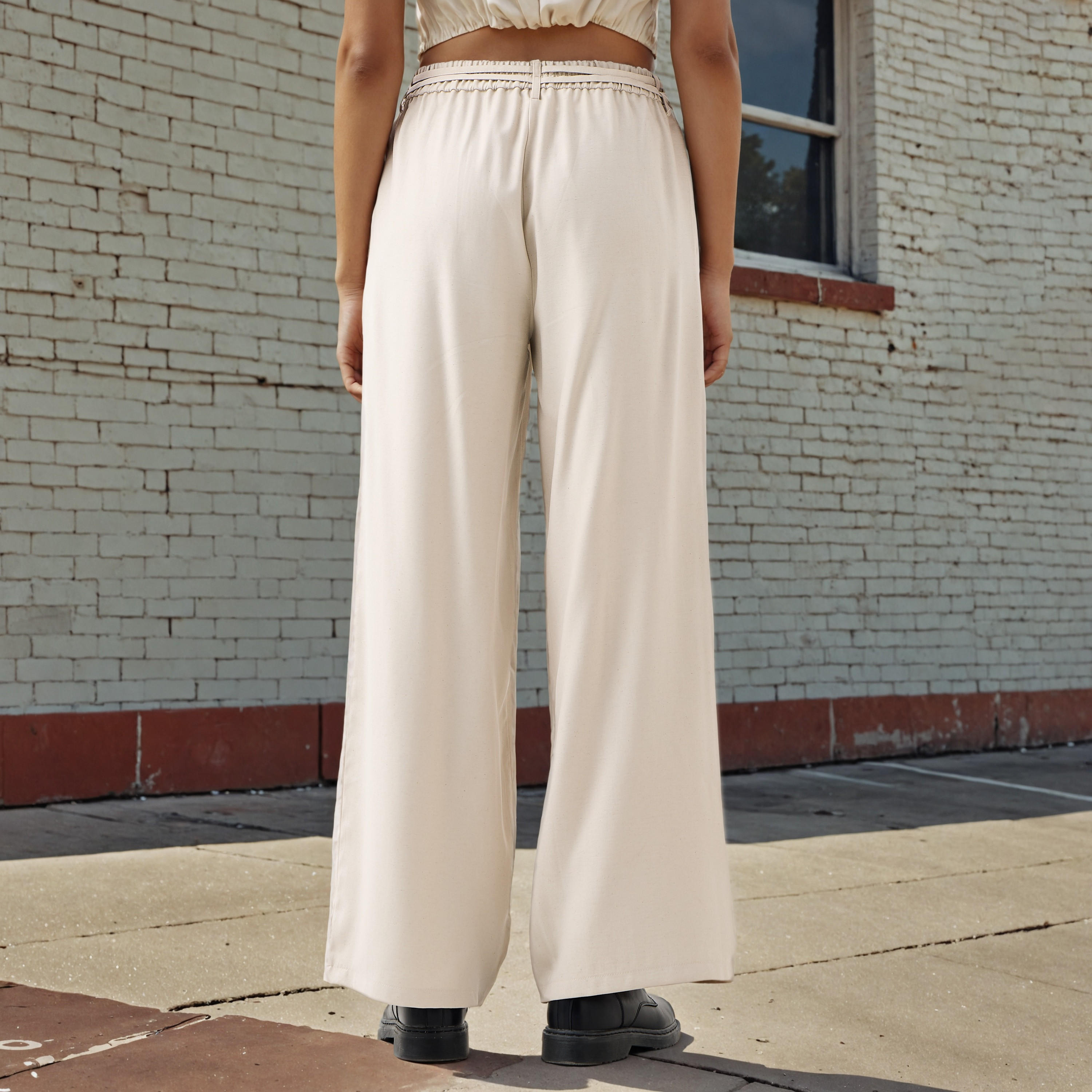Regular Fit Linen Blend Pants with Tie-Up Belt-women-clothing-bottoms-trousers-image-3