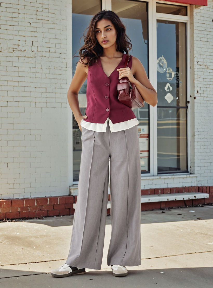 بنطلون بقصة عادية وخصر مرن ورباط-women-clothing-bottoms-trousers-image-2