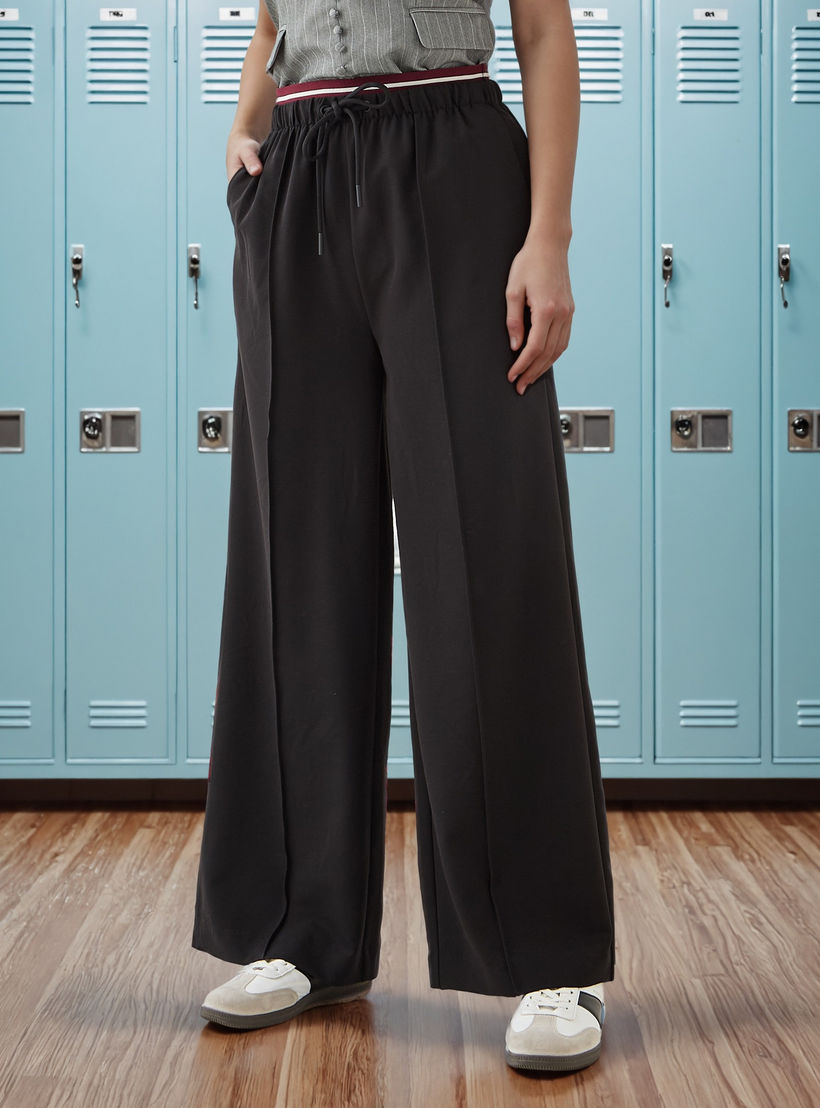بنطلون بقصة عادية وخصر مرن ورباط-women-clothing-bottoms-trousers-image-1