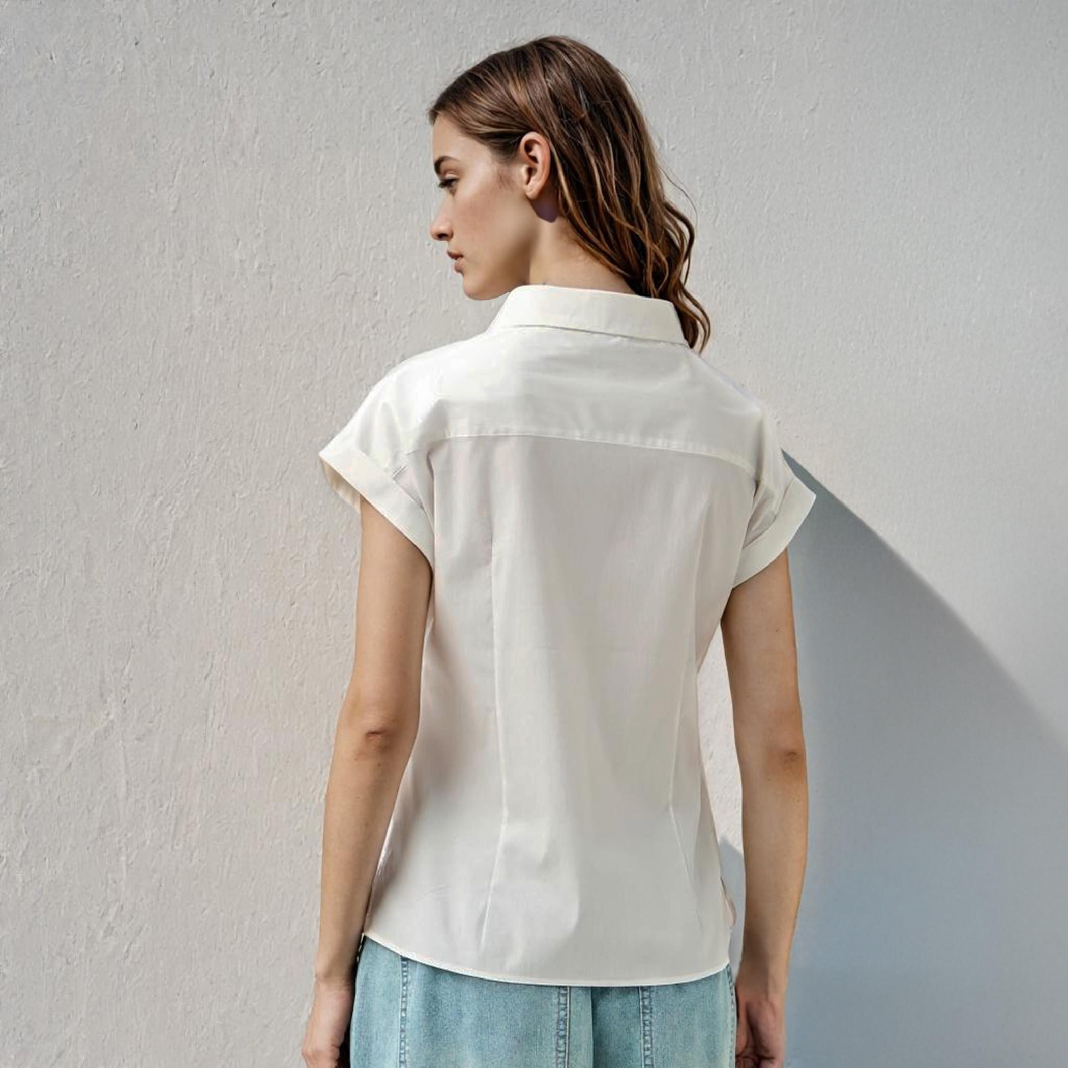 Knot Detail Shirt with Collar and Extended Short Sleeves-women-clothing-shirtsandblouses-shirts-image-3