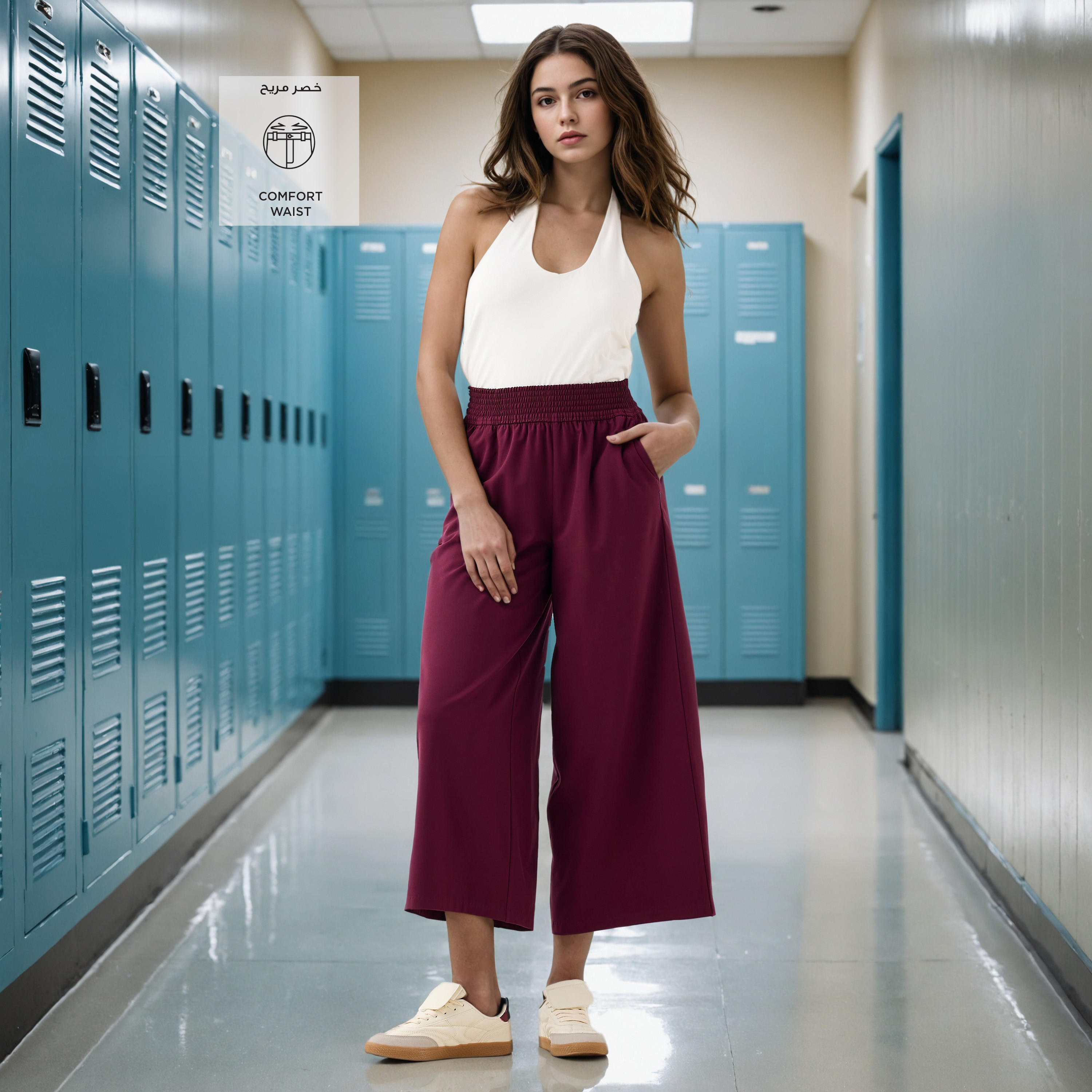 Regular Fit Flexi Waist Culottes with Pockets-women-clothing-bottoms-trousers-image-2