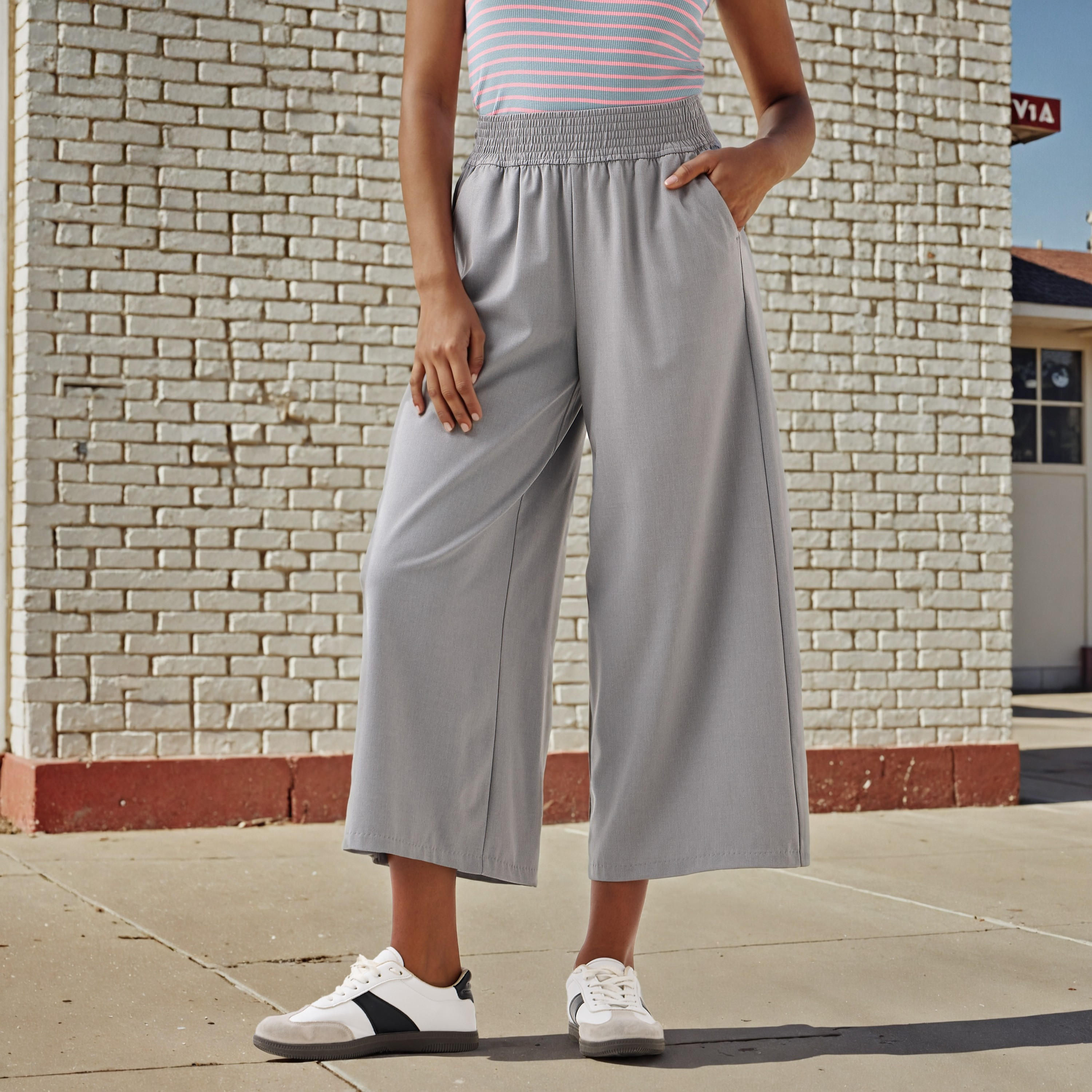 Regular Fit Flexi Waist Culottes with Pockets-women-clothing-bottoms-trousers-image-1