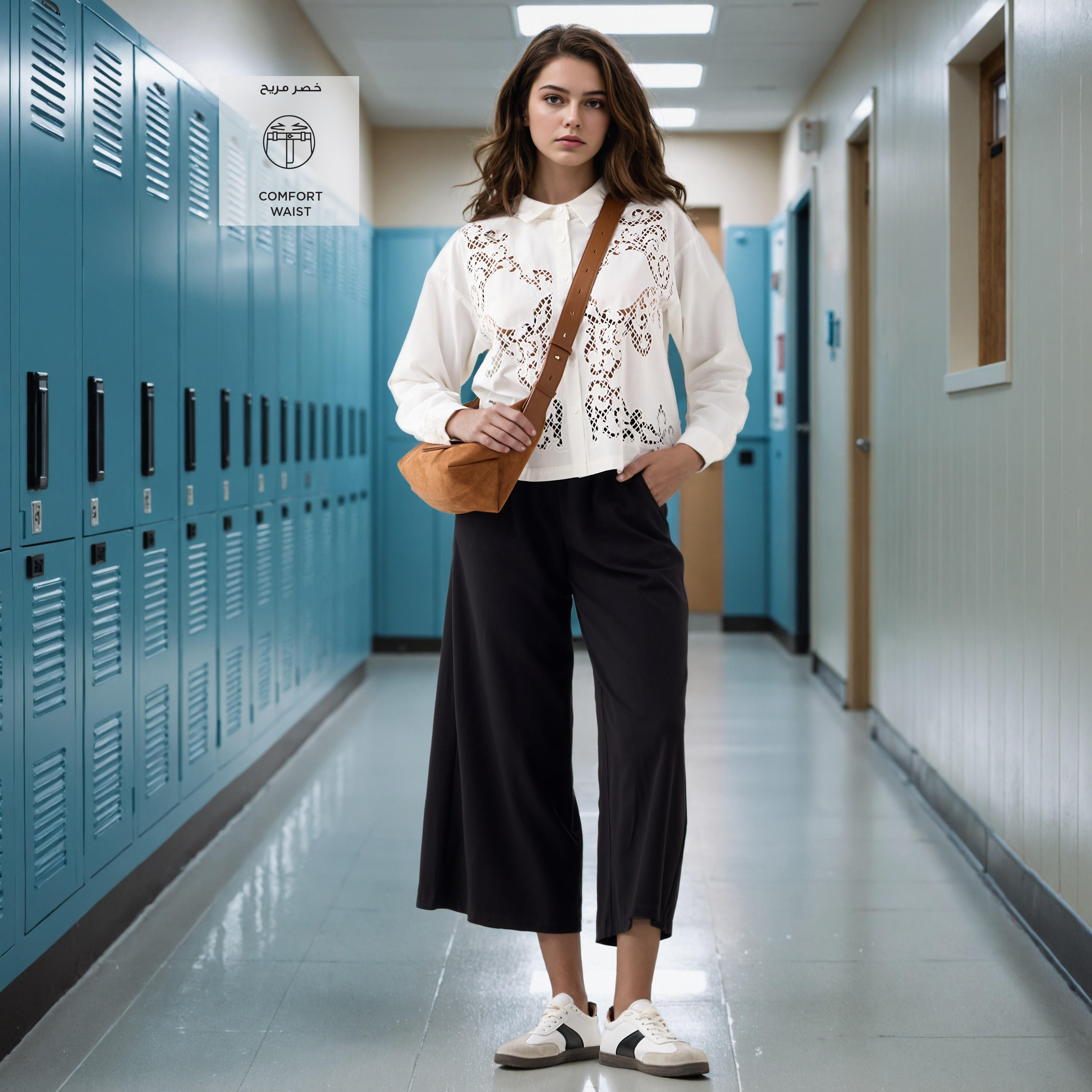 بنطلون كولوت بقصة عادية وخصر مرن وجيوب-women-clothing-bottoms-trousers-image-2