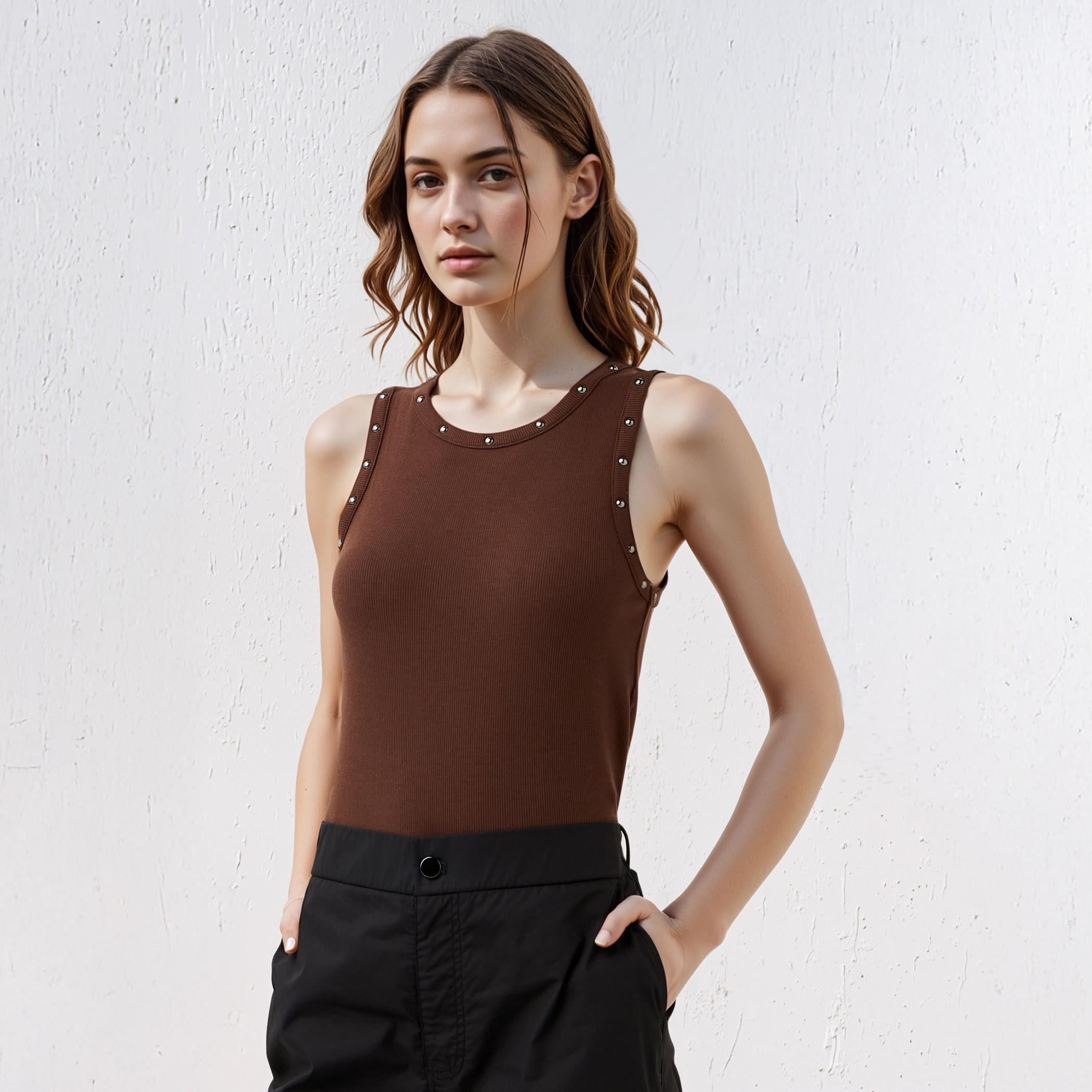 بلوزة بدون أكمام بتفاصيل حلقات ميتالك-women-clothing-tshirts-image-1