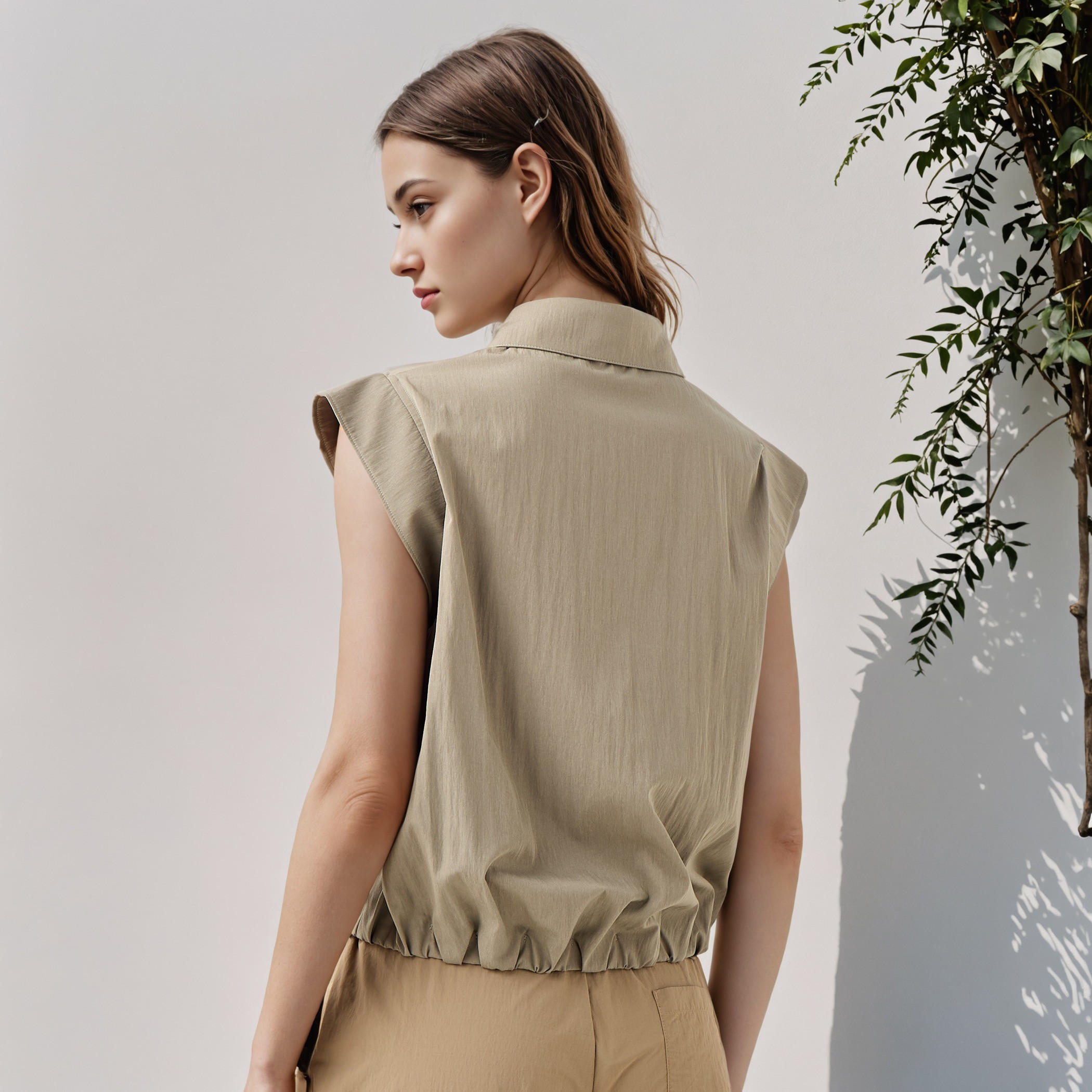 Flap Detail Cap Sleeves Collared Shirt-women-clothing-shirtsandblouses-shirts-image-3