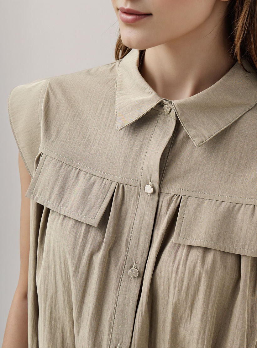 Flap Detail Cap Sleeves Collared Shirt-women-clothing-shirtsandblouses-shirts-image-4