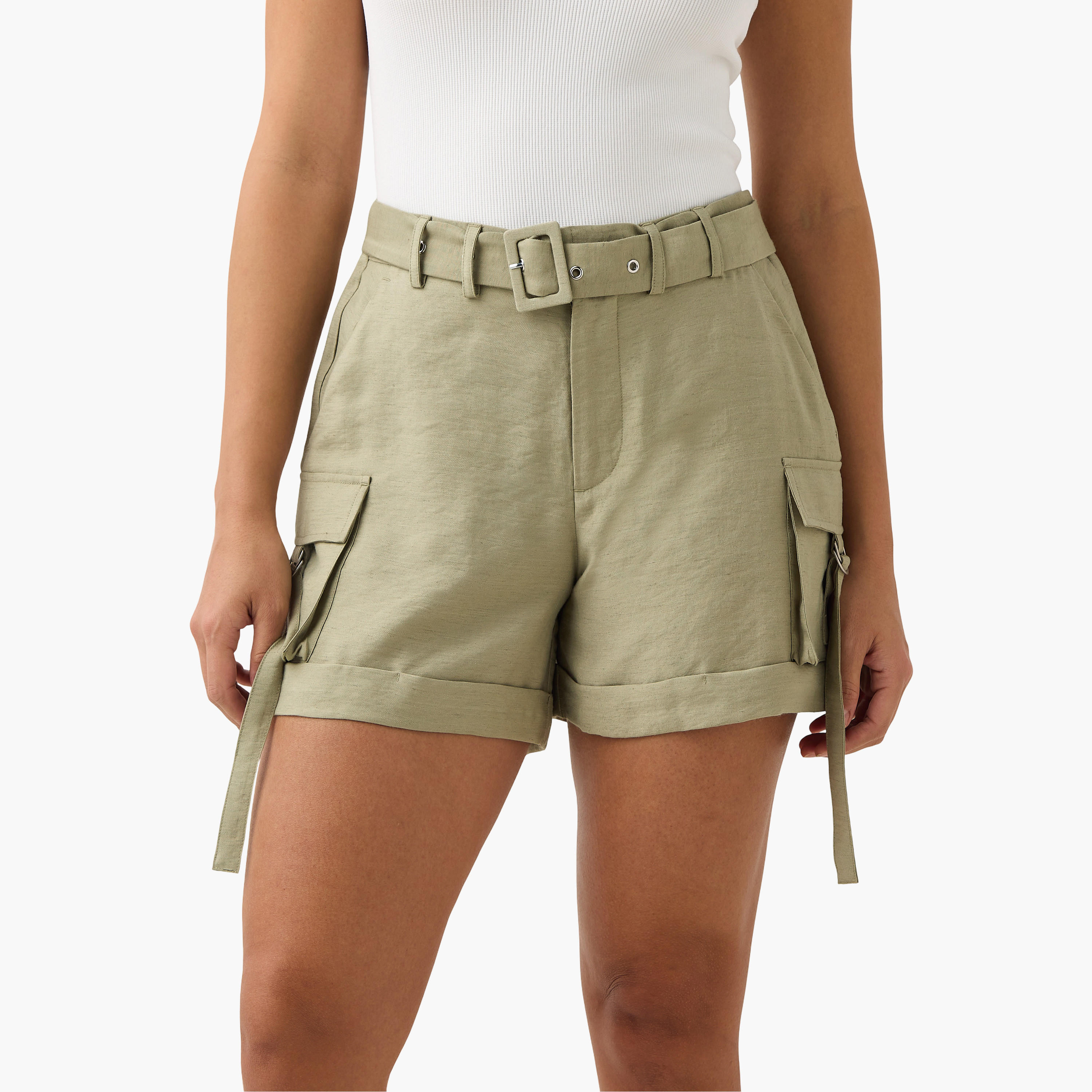 Belted Cargo Linen Blend Shorts-women-clothing-bottoms-shorts-image-1