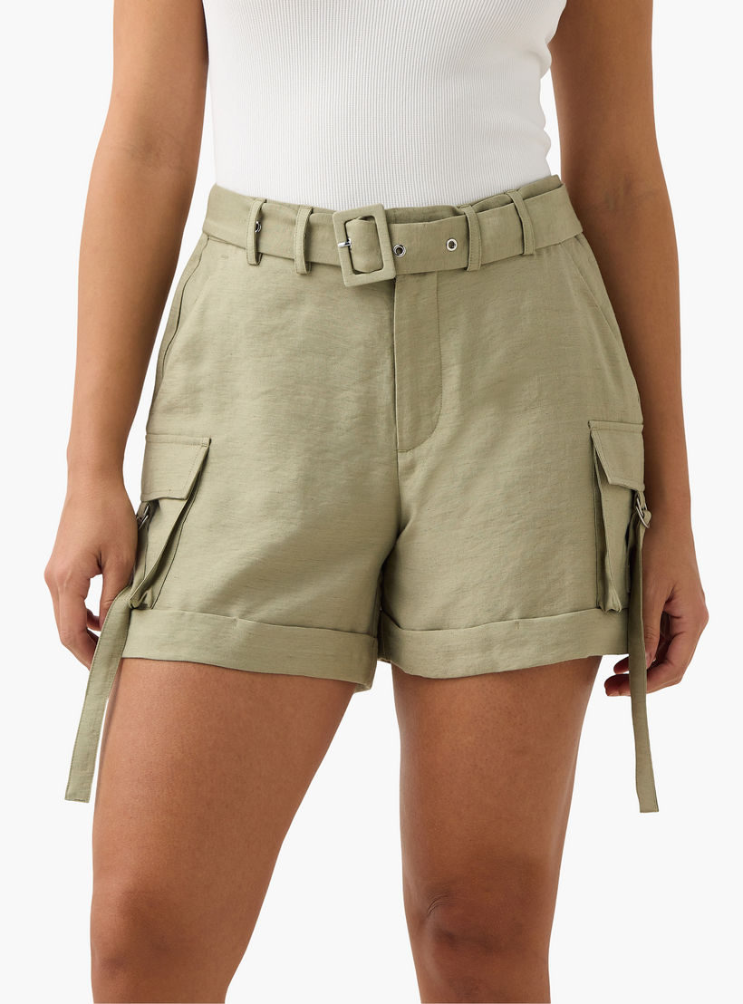 Belted Cargo Linen Blend Shorts-women-clothing-bottoms-shorts-image-1