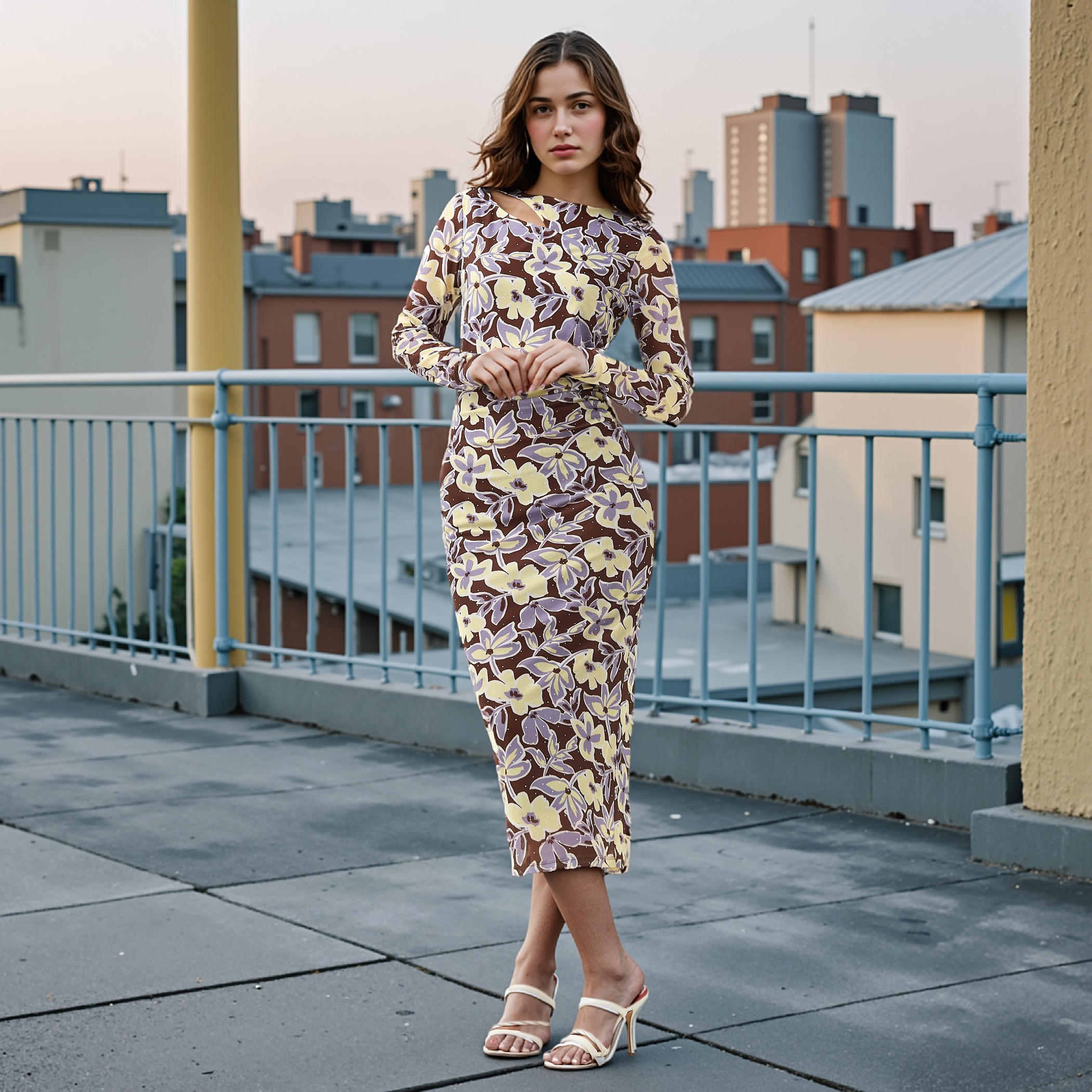 Floral Print Bodycon Dress with Long Sleeves-women-clothing-dresses-image-1