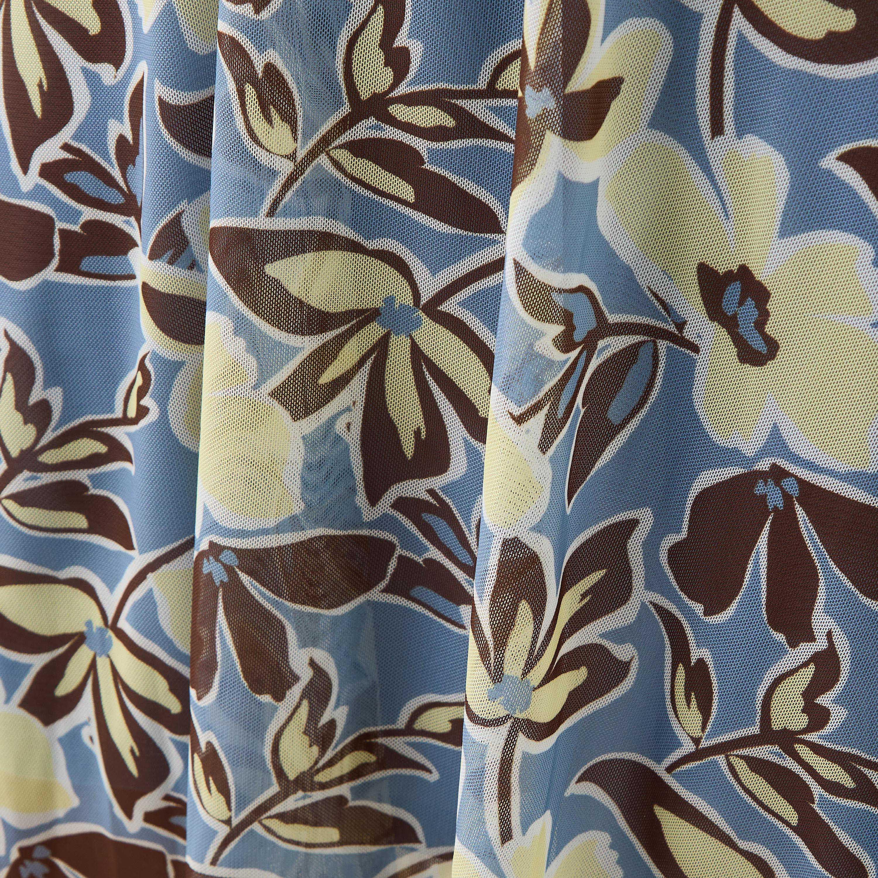 Floral Print V-neck Mesh Dress with Asymmetric Hem-women-clothing-dresses-image-5