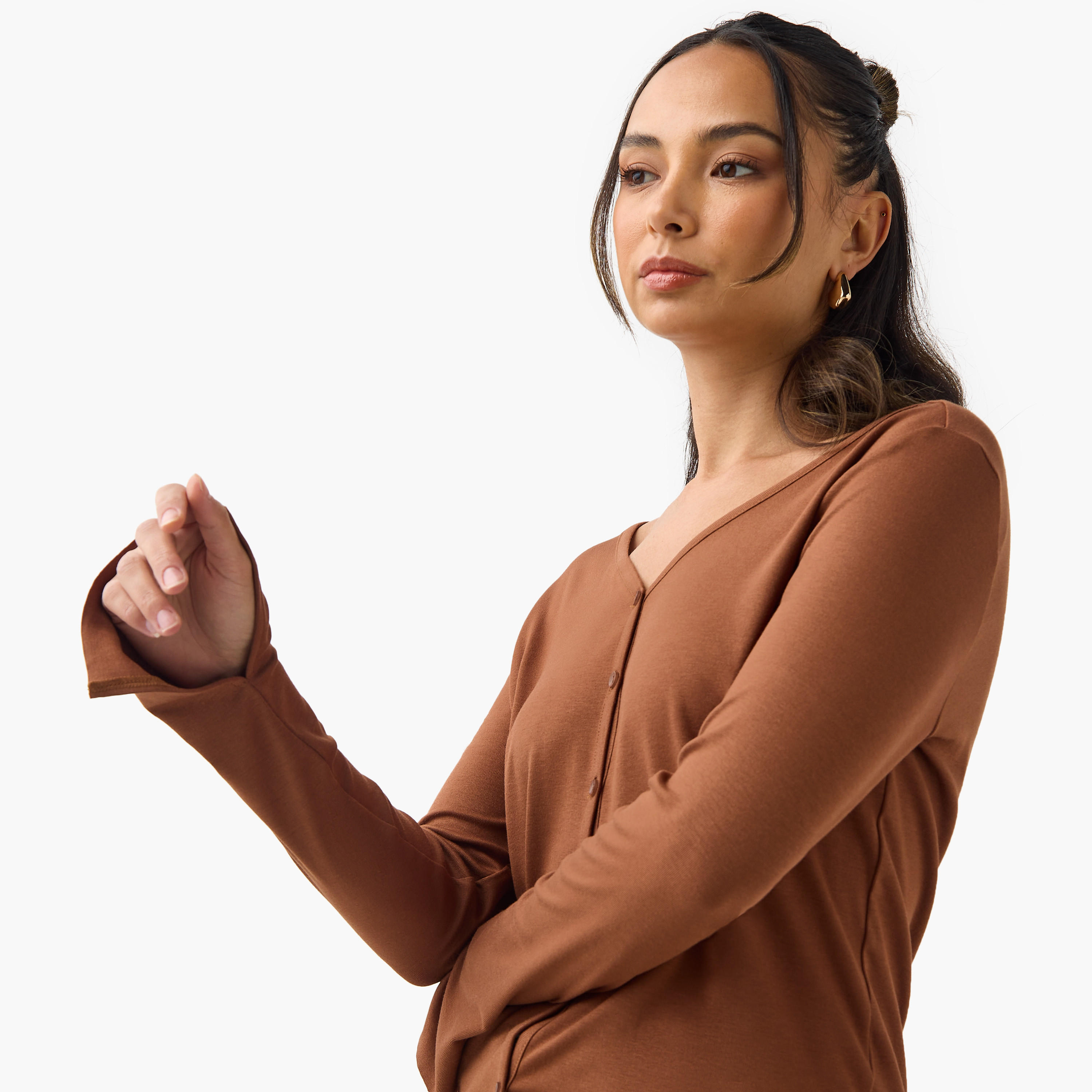 Regular Fit Plain Cardigan-women-winterwear-cardigansandjumpers-cardigans-image-4