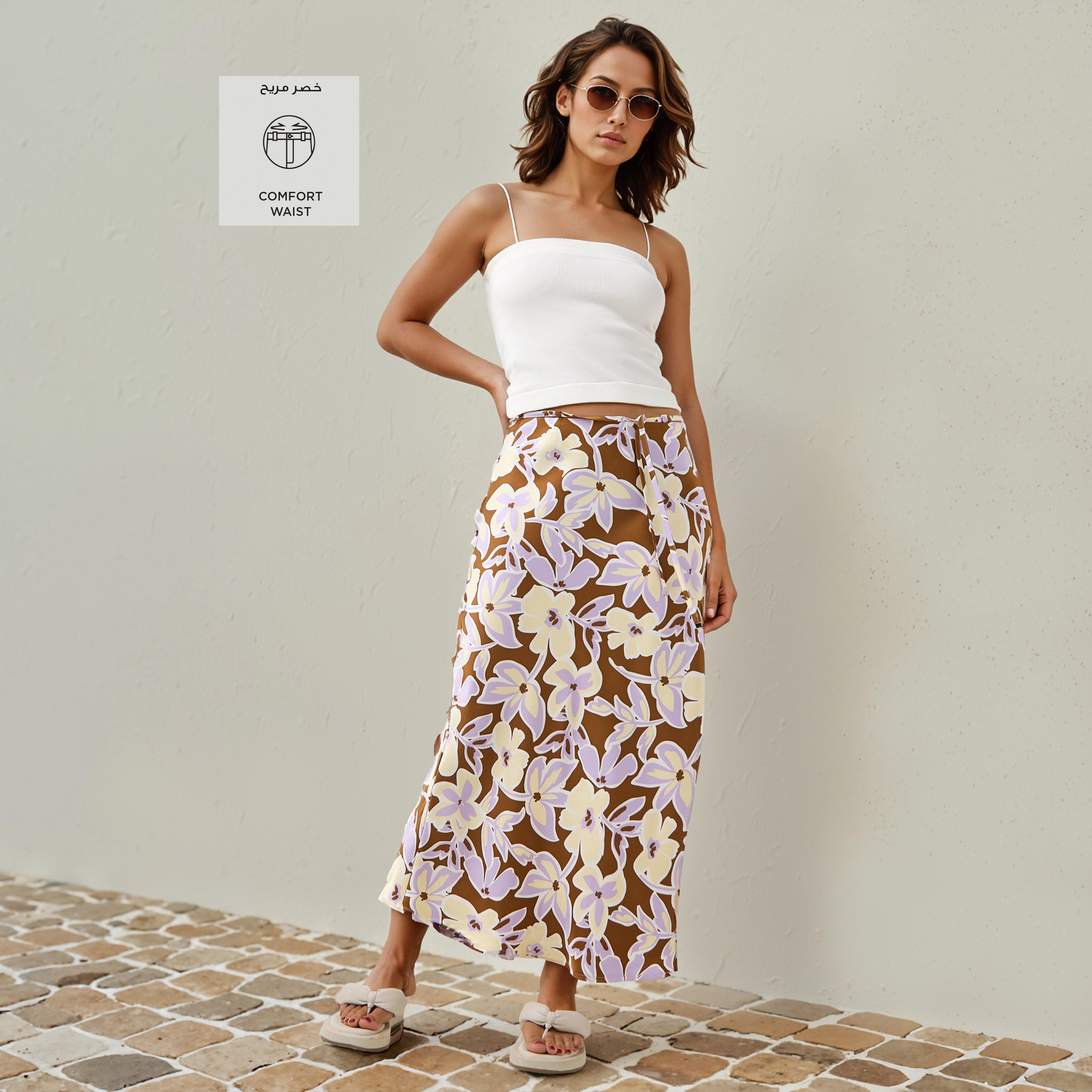 Floral Print Maxi Skirt with Tie-Up Detail-women-clothing-bottoms-skirts-image-2