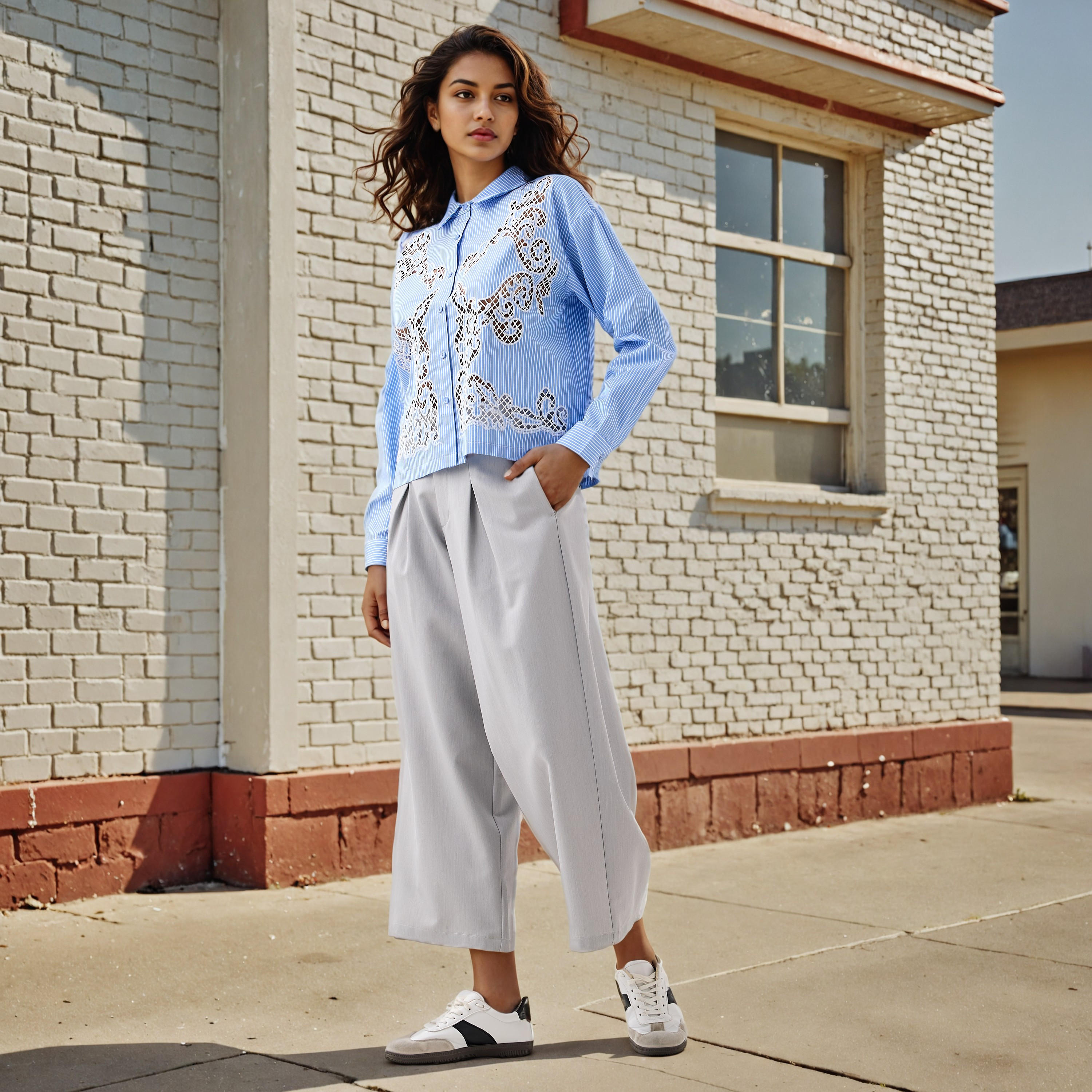 قميص مخطط بأكمام طويلة وتفاصيل مفرغة-women-clothing-shirtsandblouses-shirts-image-5