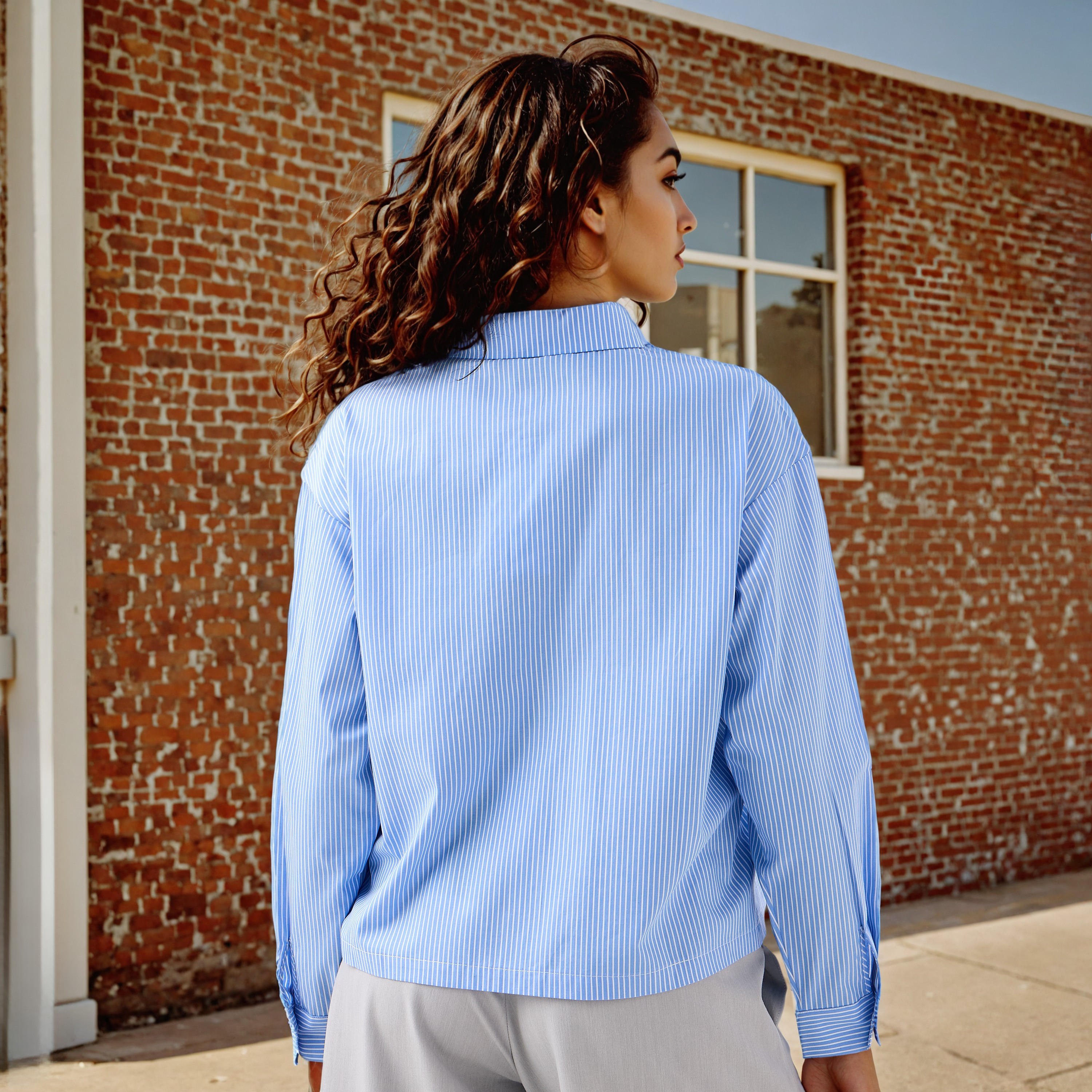 قميص مخطط بأكمام طويلة وتفاصيل مفرغة-women-clothing-shirtsandblouses-shirts-image-3