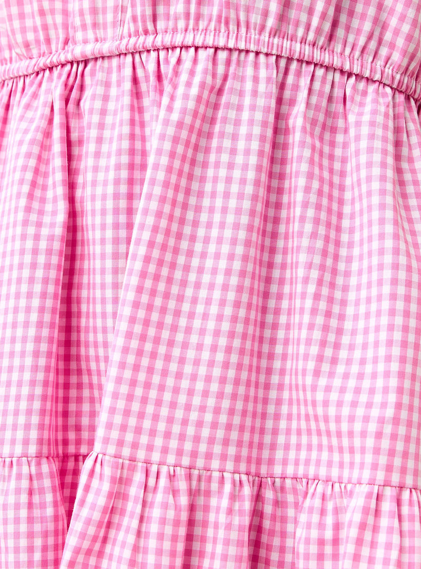 Checked Sleeveless Tiered Square Neck Dress with Tie-Up Detail-women-clothing-dresses-image-5