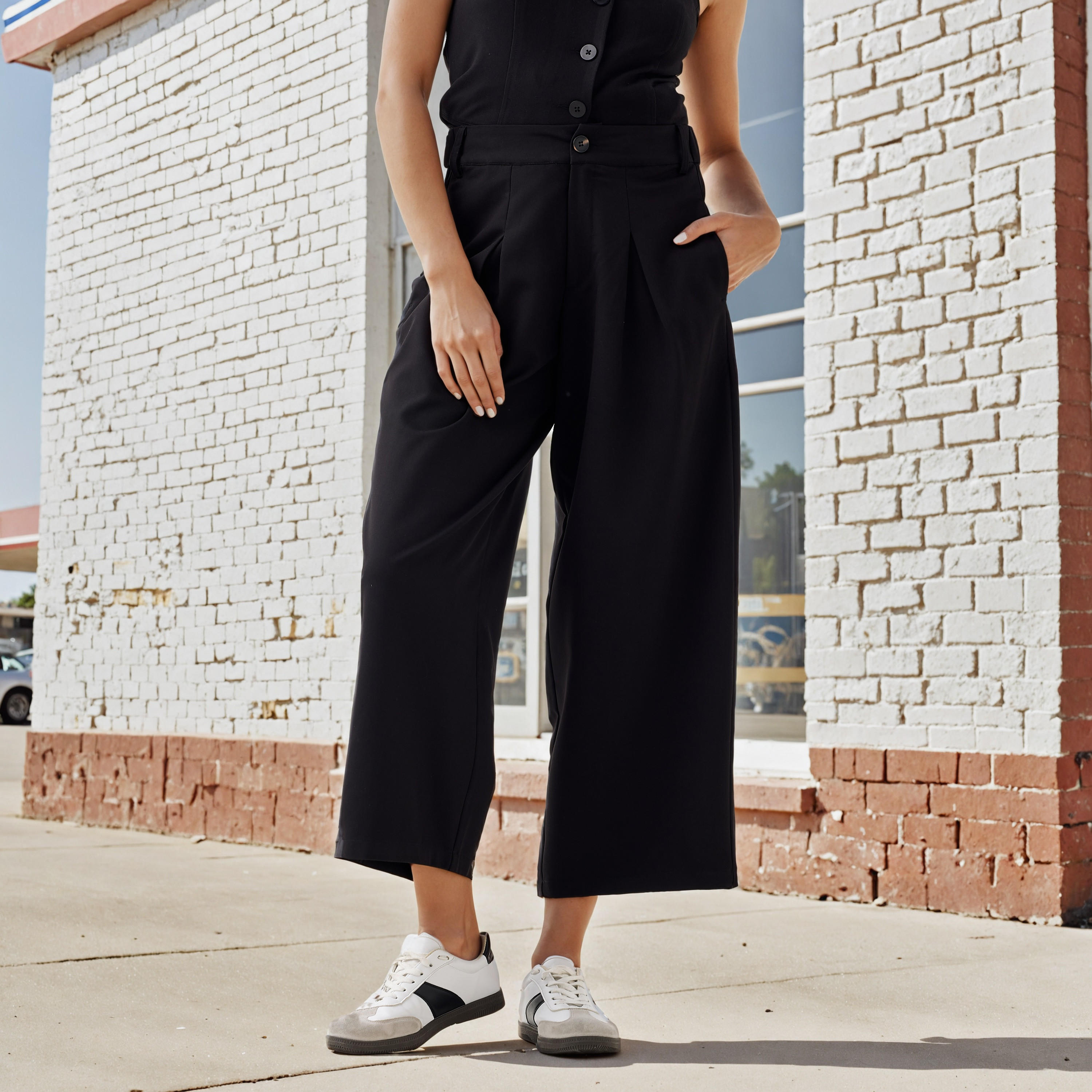 Pleated Regular Fit Pants with Pockets-women-clothing-bottoms-trousers-image-1