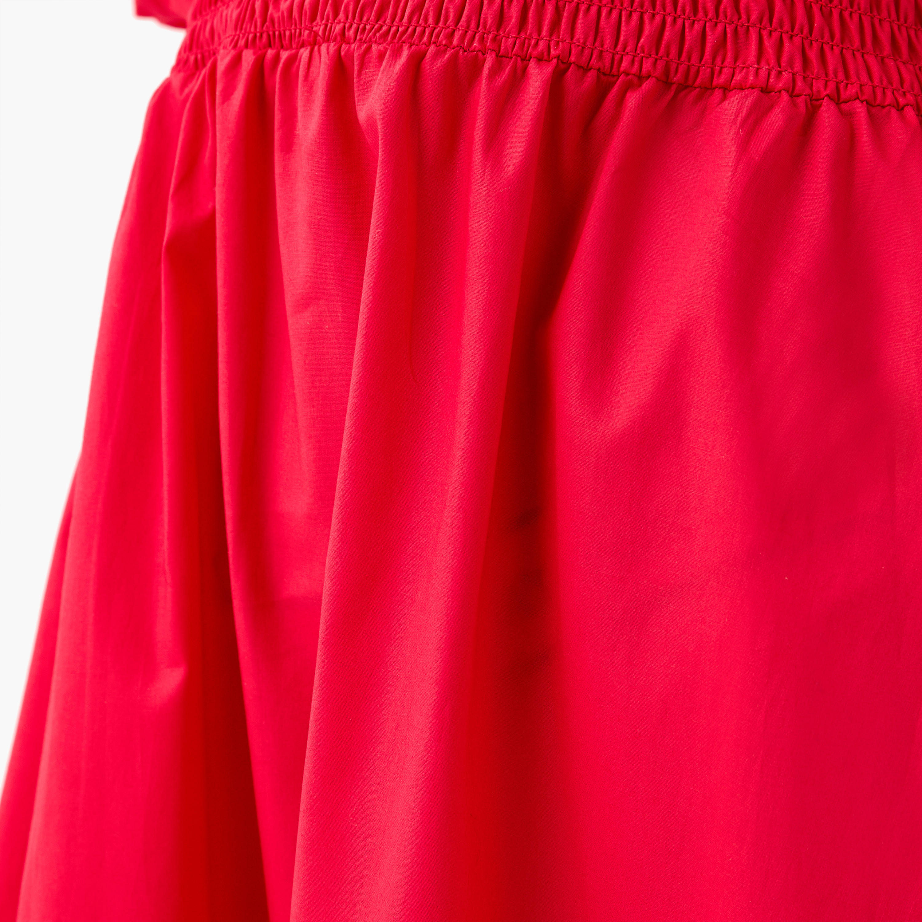 Smocked Detail Midi Cotton Dress with Balloon Sleeves-women-clothing-dresses-image-5