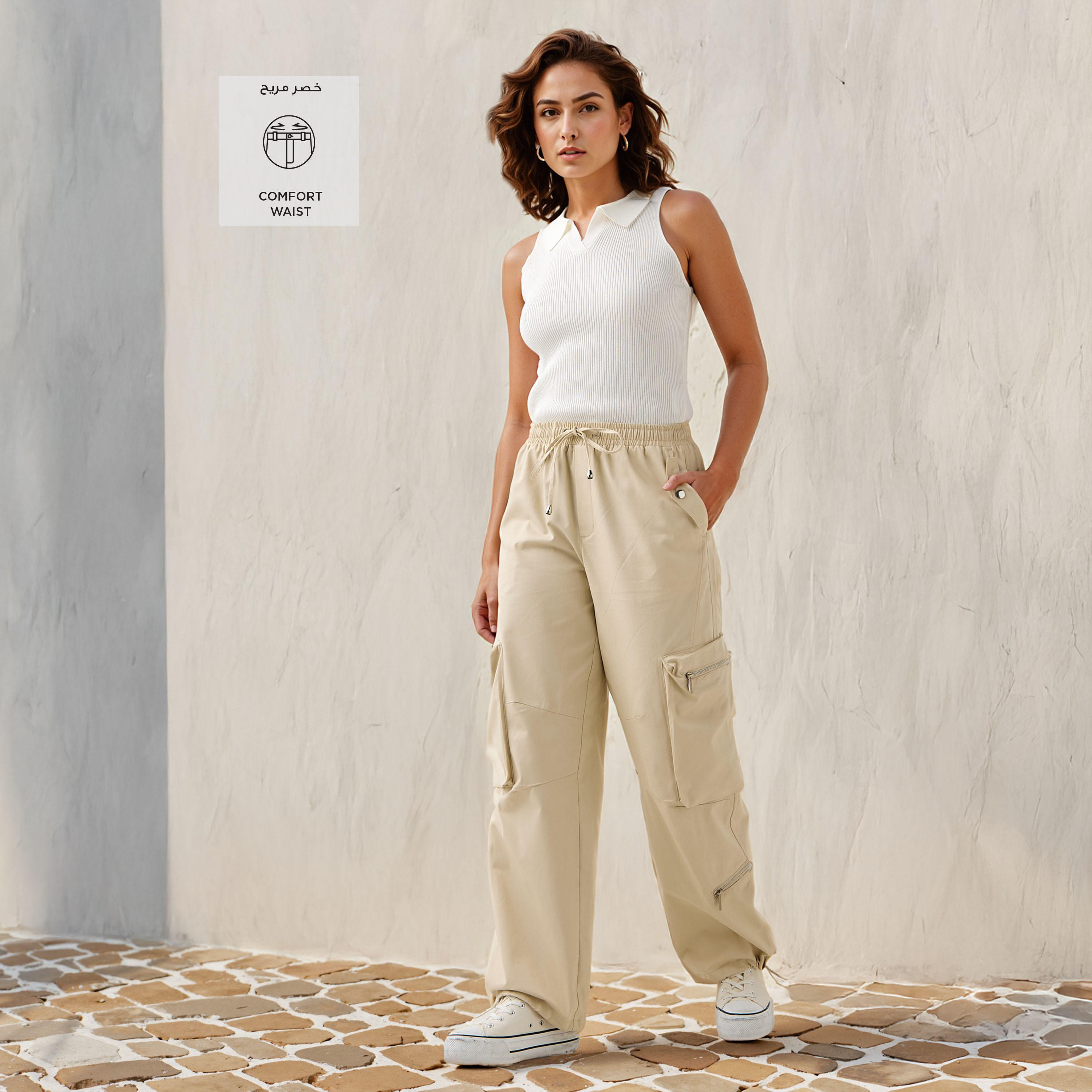 بنطلون كارجو بجيوب بسحاب ورباط إغلاق-women-clothing-bottoms-trousers-image-2