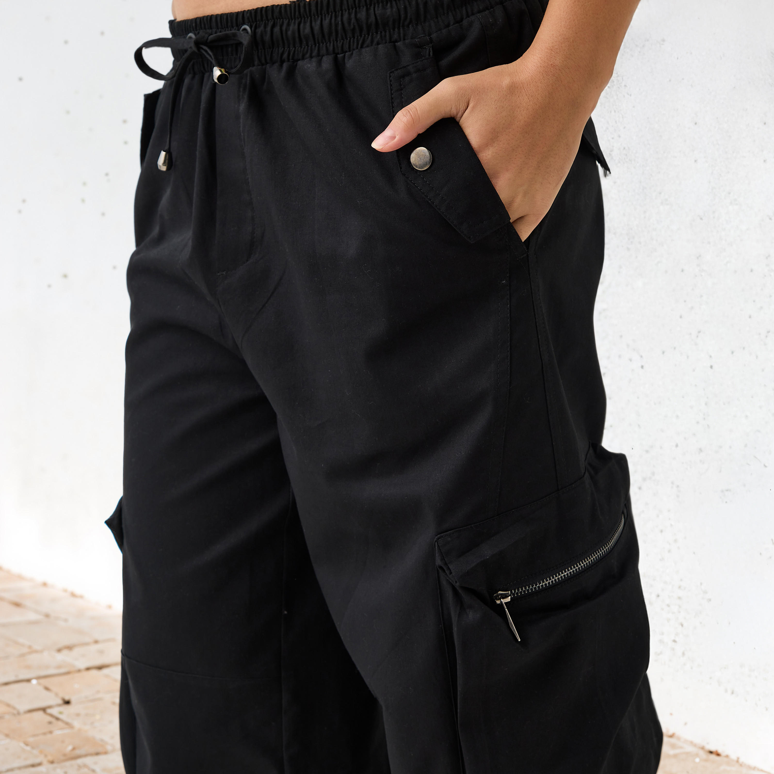 Cargo Pants with Zipper Pockets and Drawstring Closure-women-clothing-bottoms-trousers-image-4
