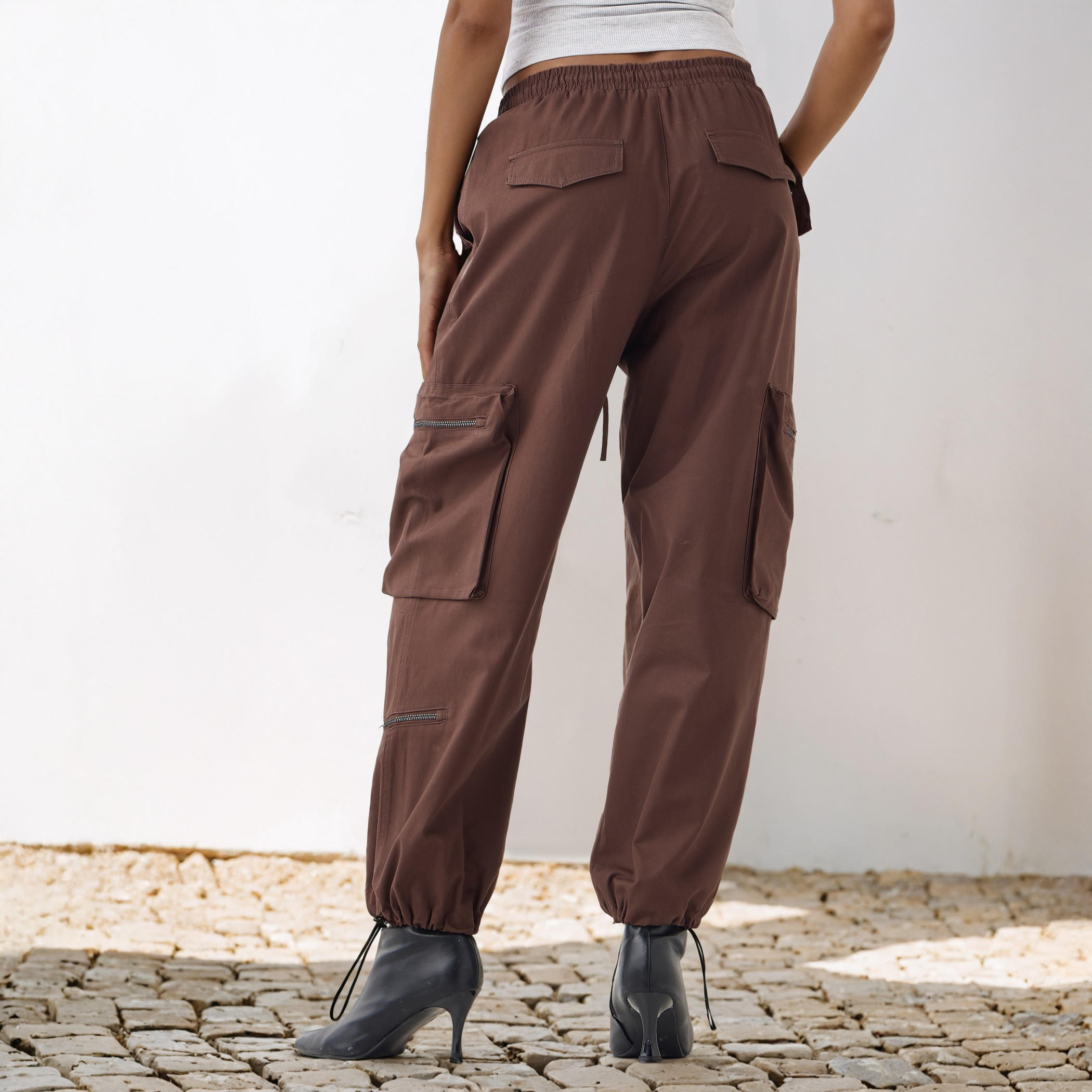Flexi Waist Cargo Pants with Zipper Pockets-women-clothing-bottoms-trousers-image-3