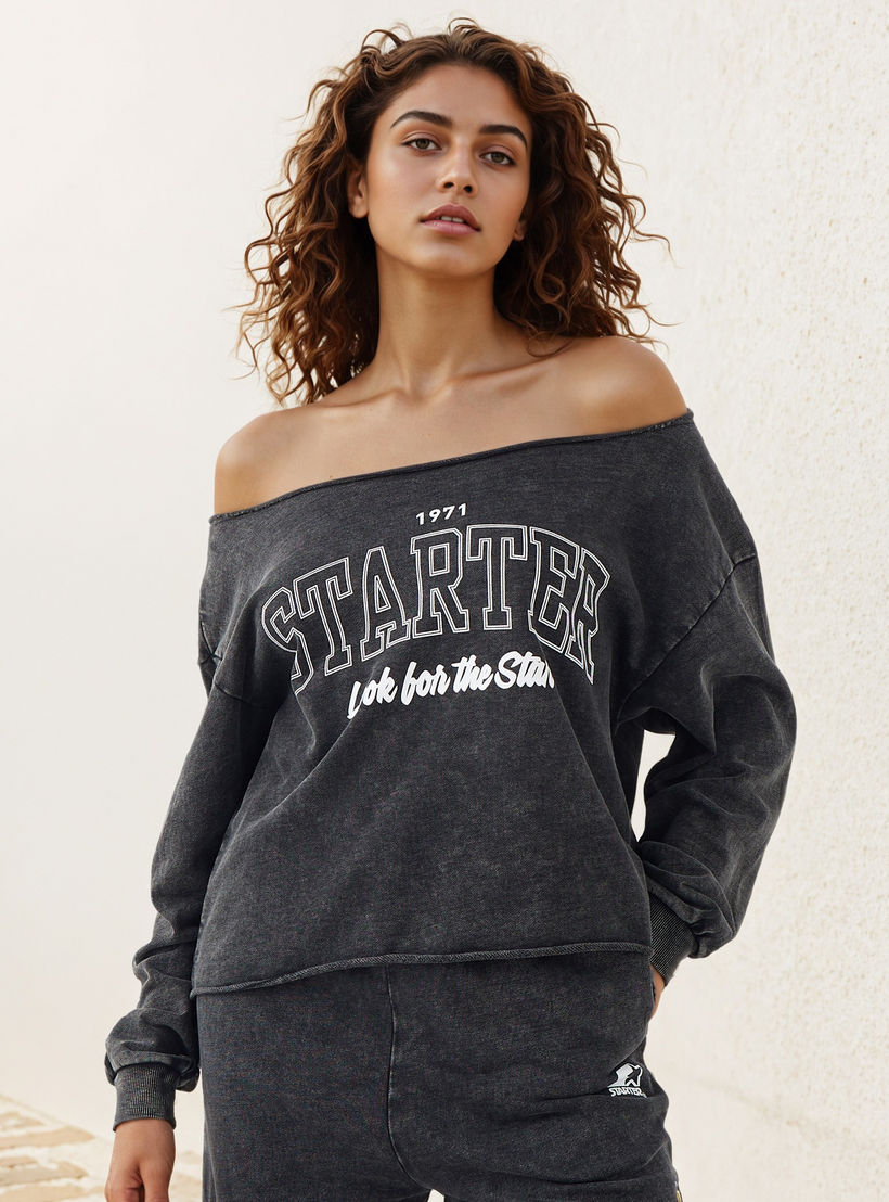 سويت شيرت قصير بطبعات وياقة عميقة وأكمام طويلة-women-winterwear-hoodiesandsweatshirts-sweatshirts-image-1