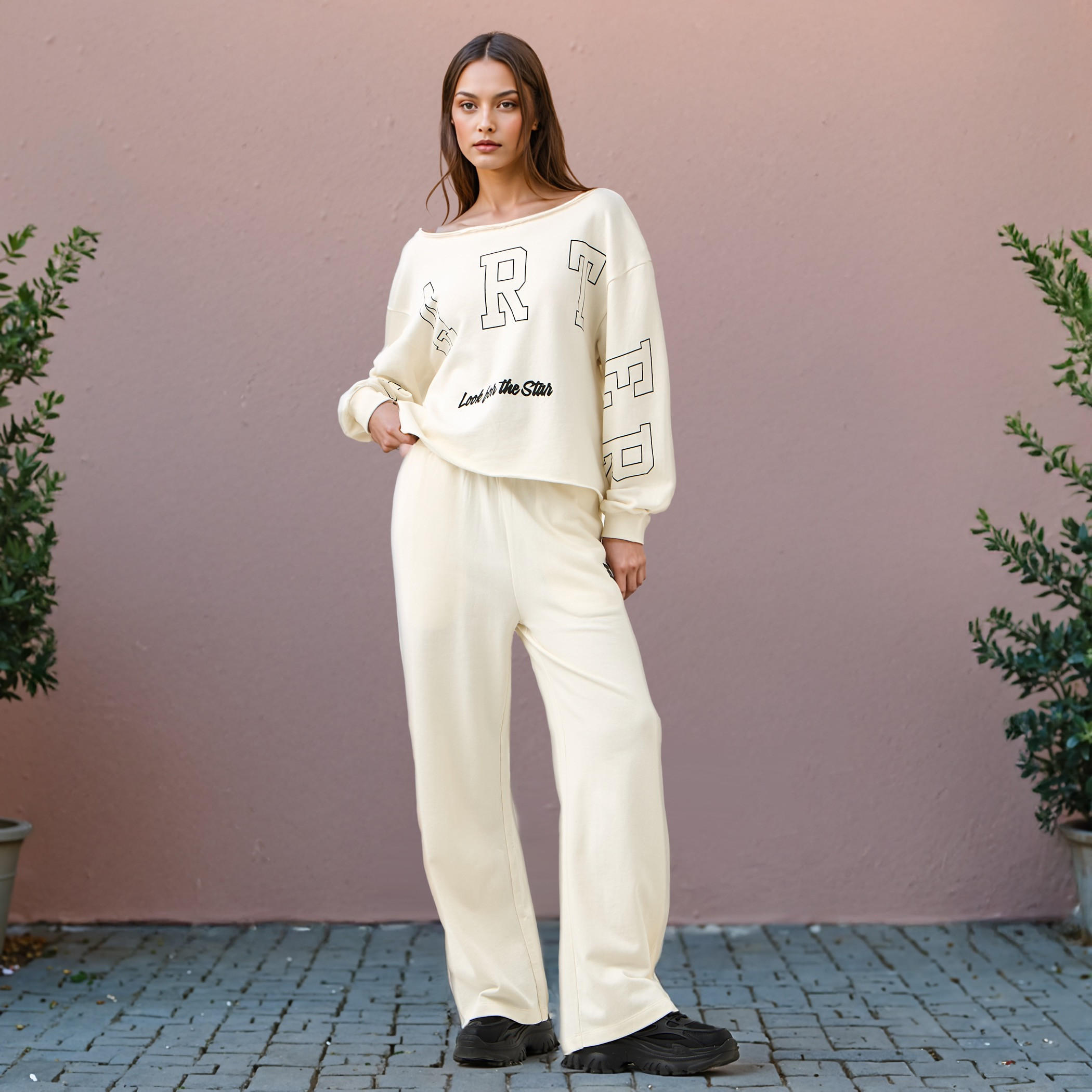 بنطلون رياضي بقصة عادية وخصر مرن وتفاصيل شعار-women-clothing-bottoms-joggers-image-2