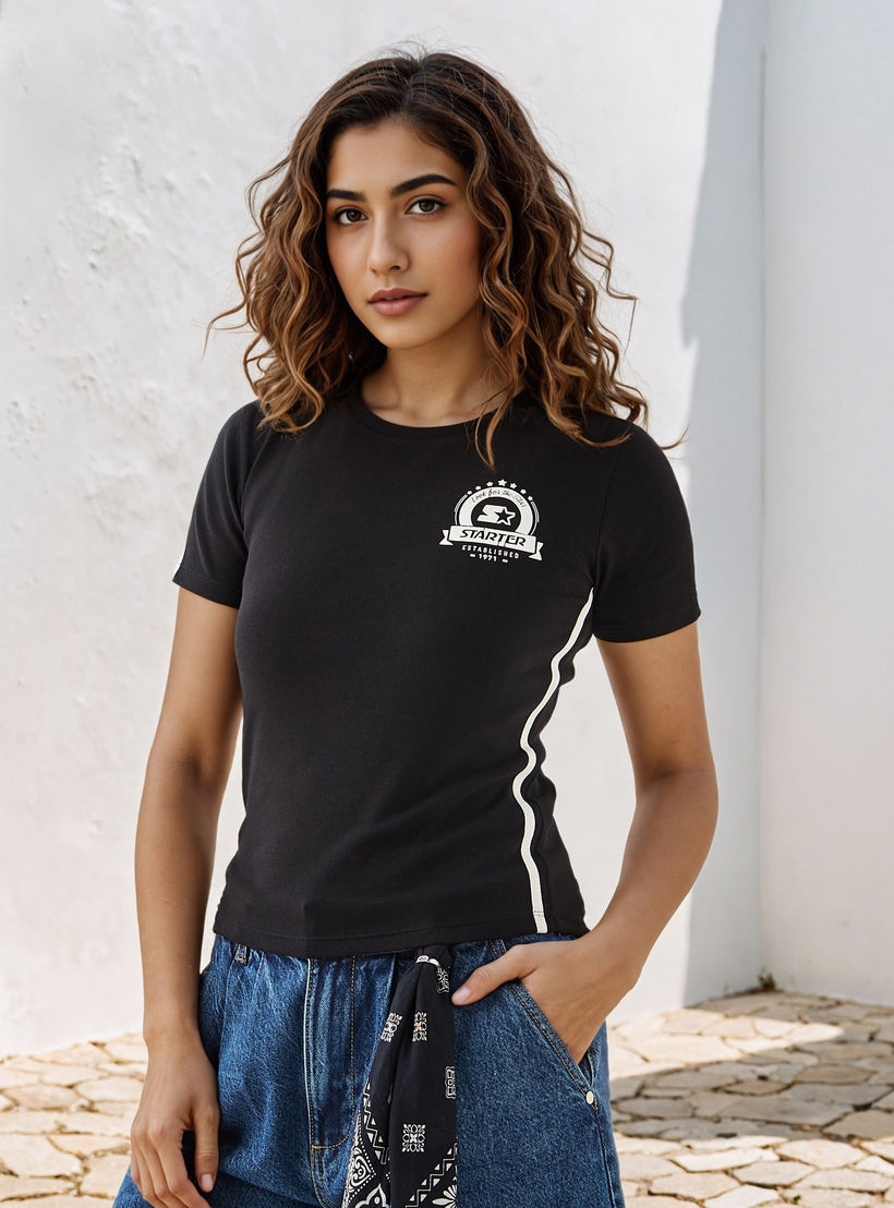 Starter Print T-shirt with Crew Neck and Short Sleeves-women-clothing-tshirts-image-1