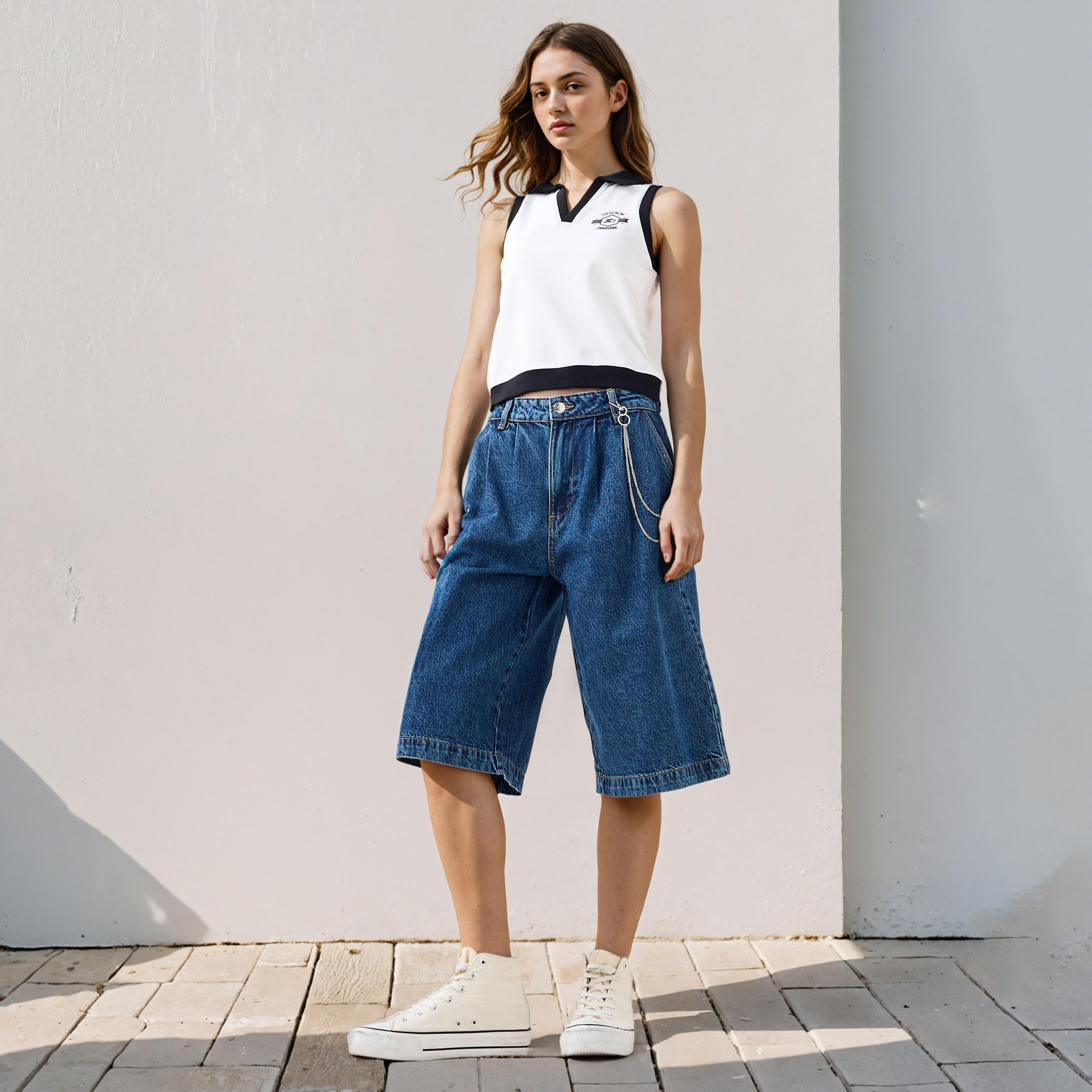 Contrast Piping Sleeveless Polo T-shirt-women-clothing-tshirts-image-2