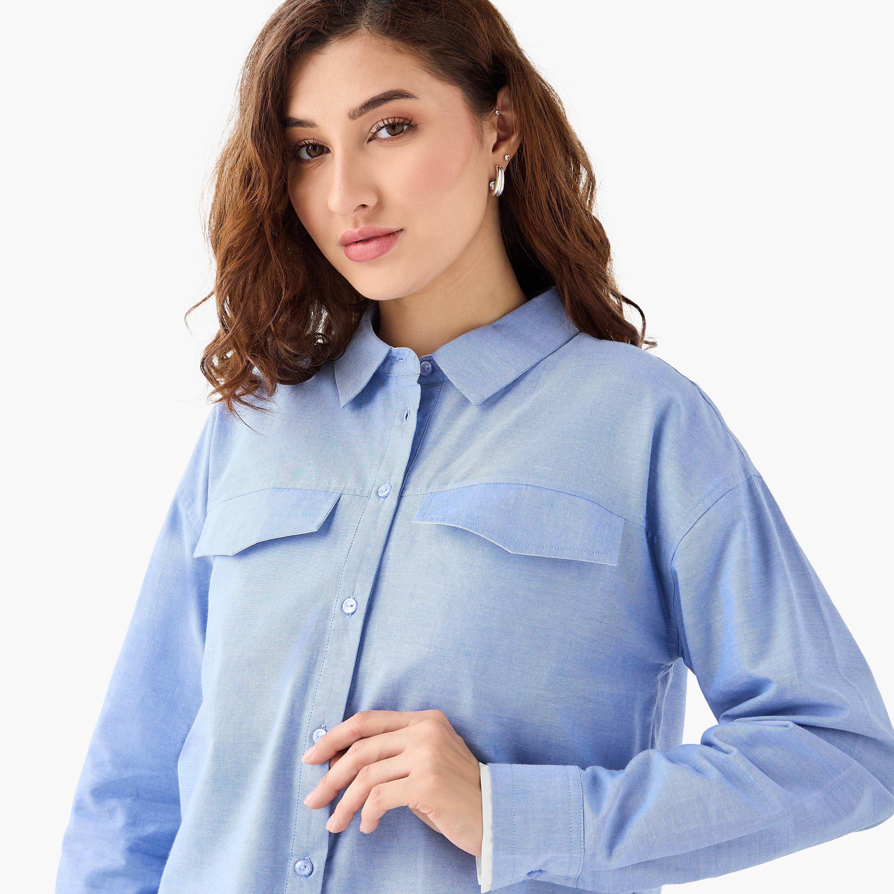 Flap Pocket Crop Cotton Shirt-women-clothing-shirtsandblouses-shirts-image-4