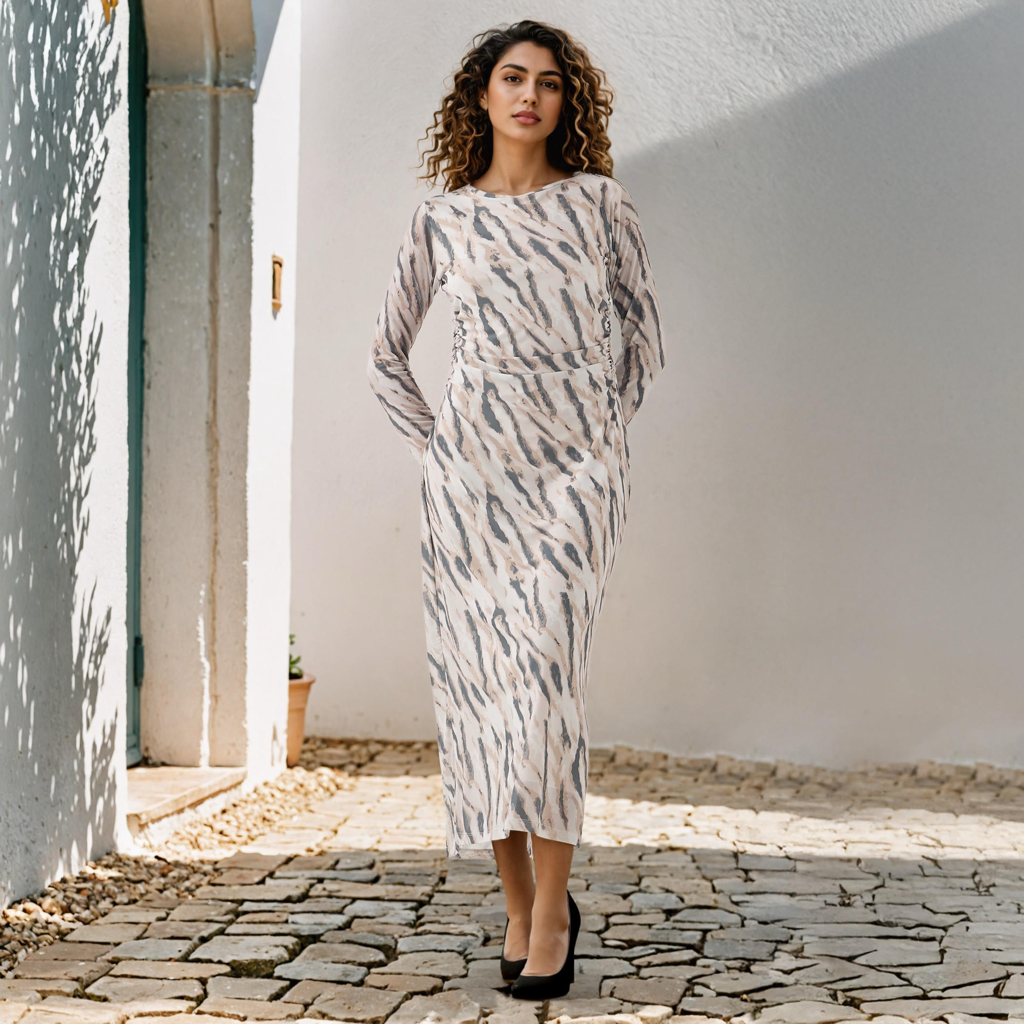 فستان شبكي مبتفاصيل كشكش وطبعات-women-clothing-dresses-image-2
