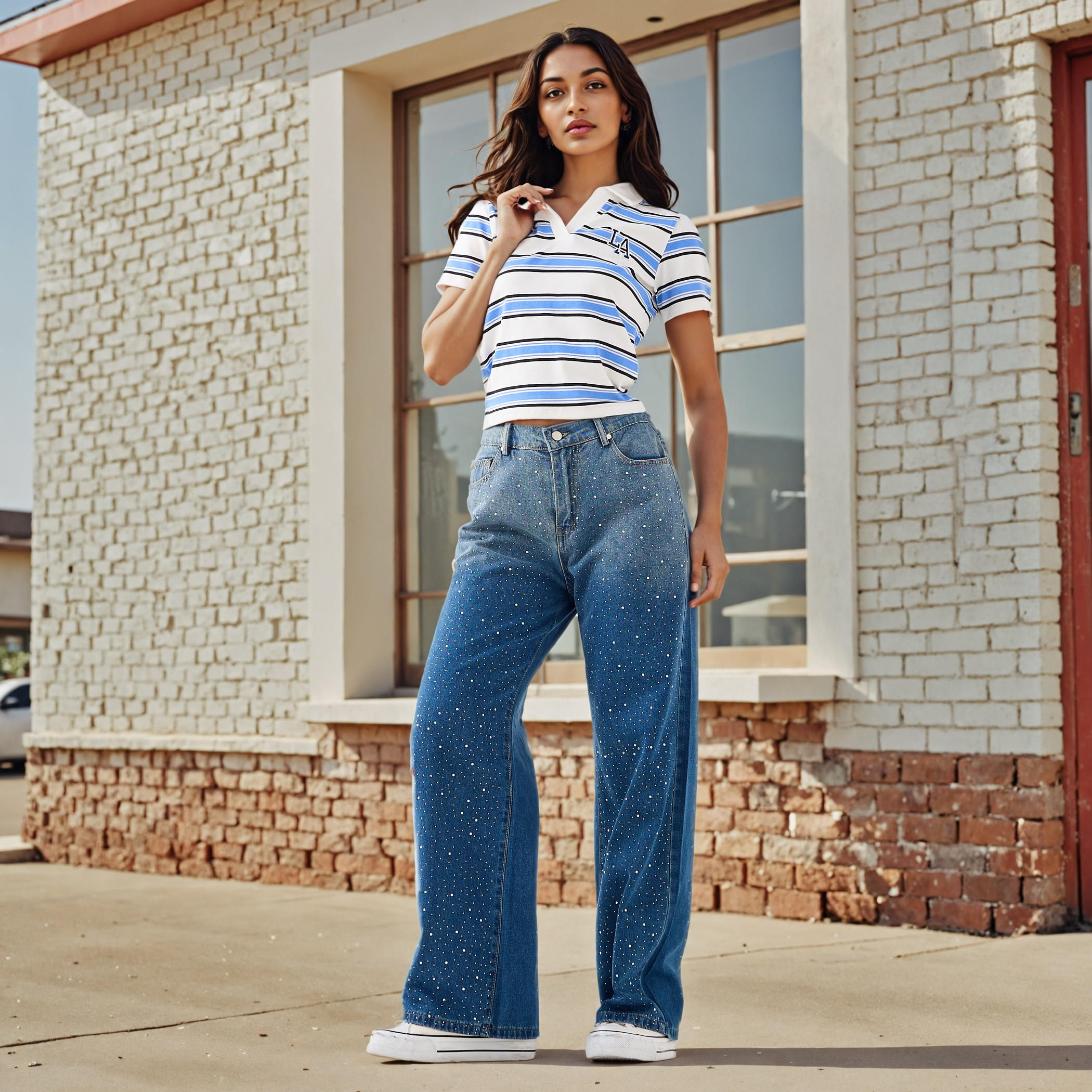 Striped Polo Crop Top-women-clothing-tshirts-image-2