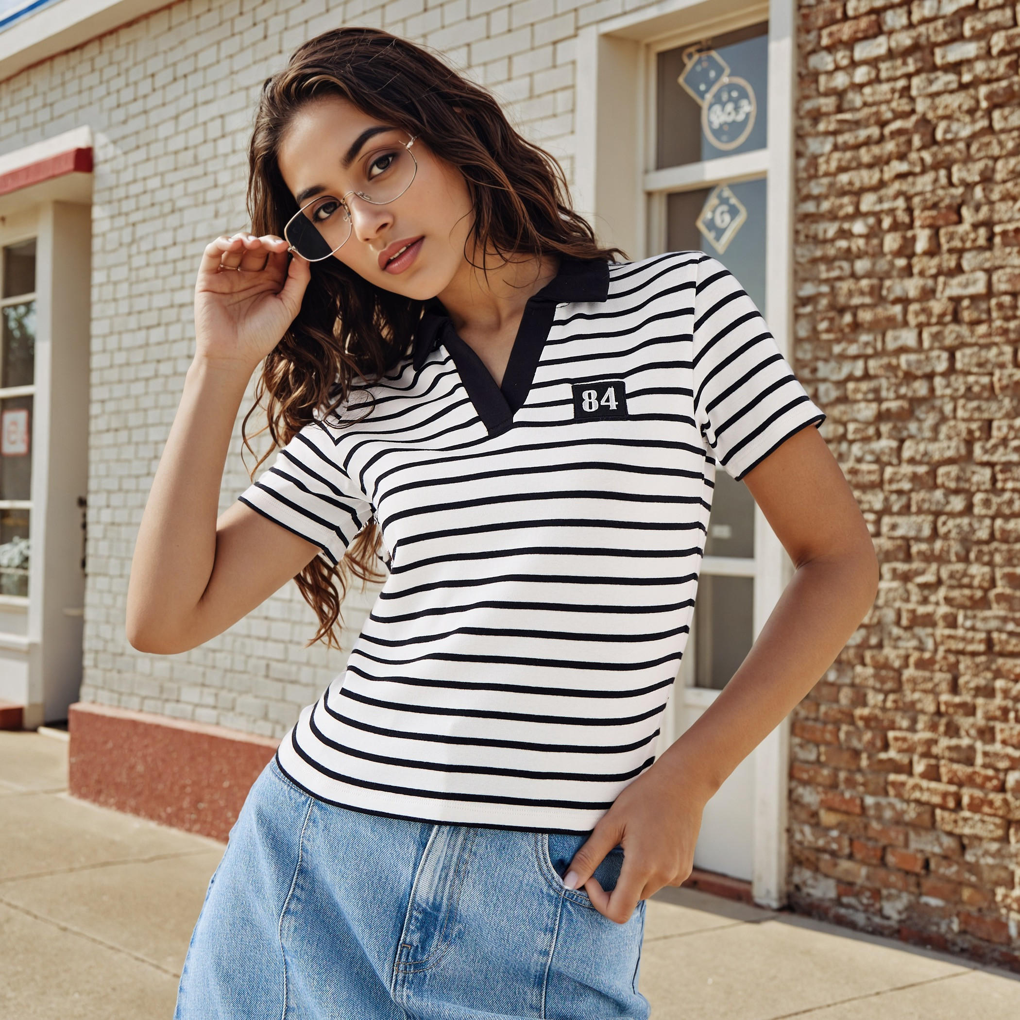 Striped Polo Crop Top-women-clothing-tshirts-image-1