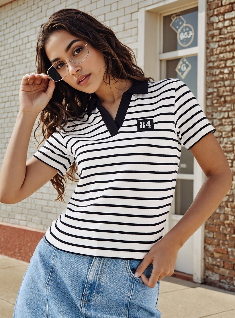 Striped Polo Crop Top-women-clothing-tshirts-image-1