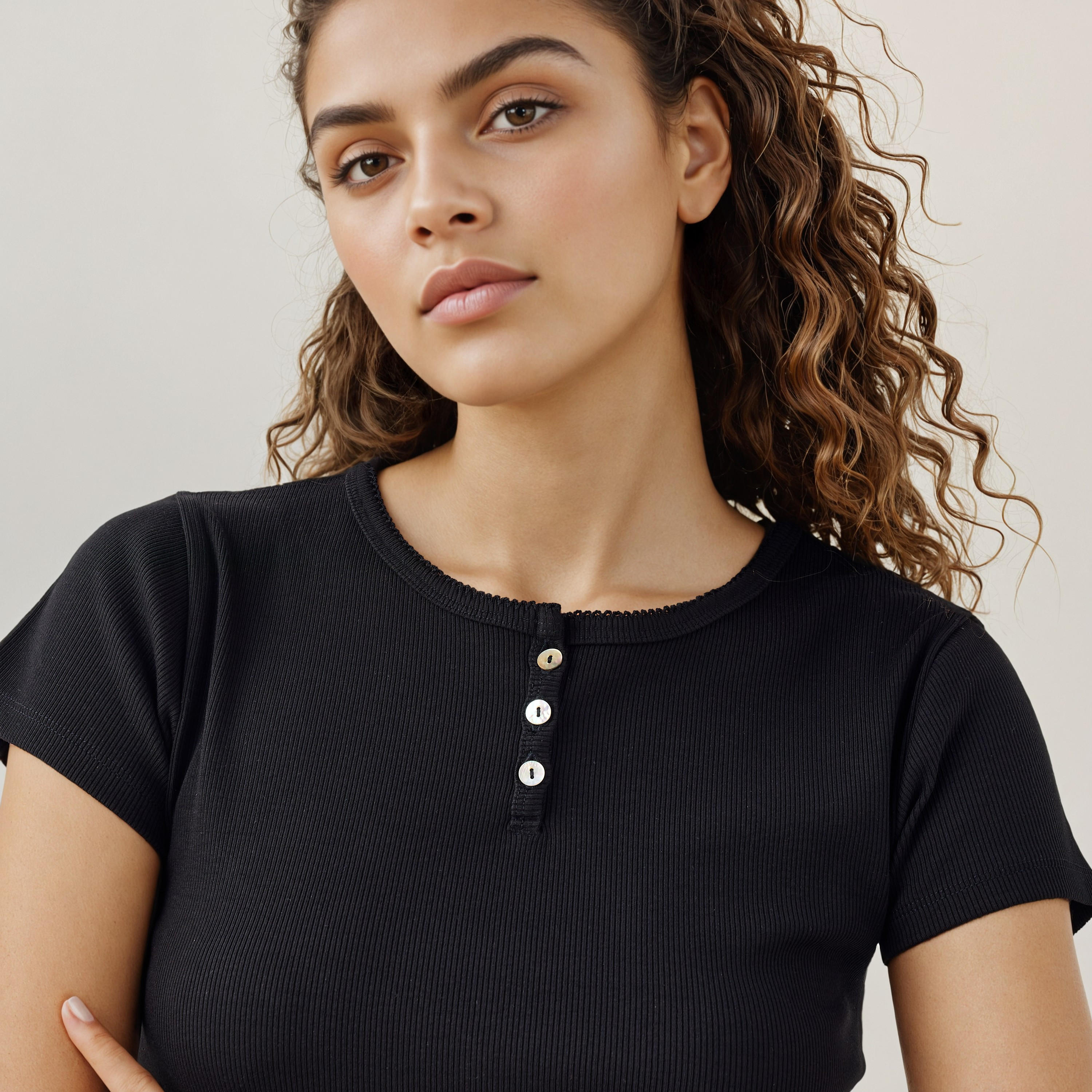 Ribbed Henley Neck T-shirt-women-clothing-tshirts-image-4