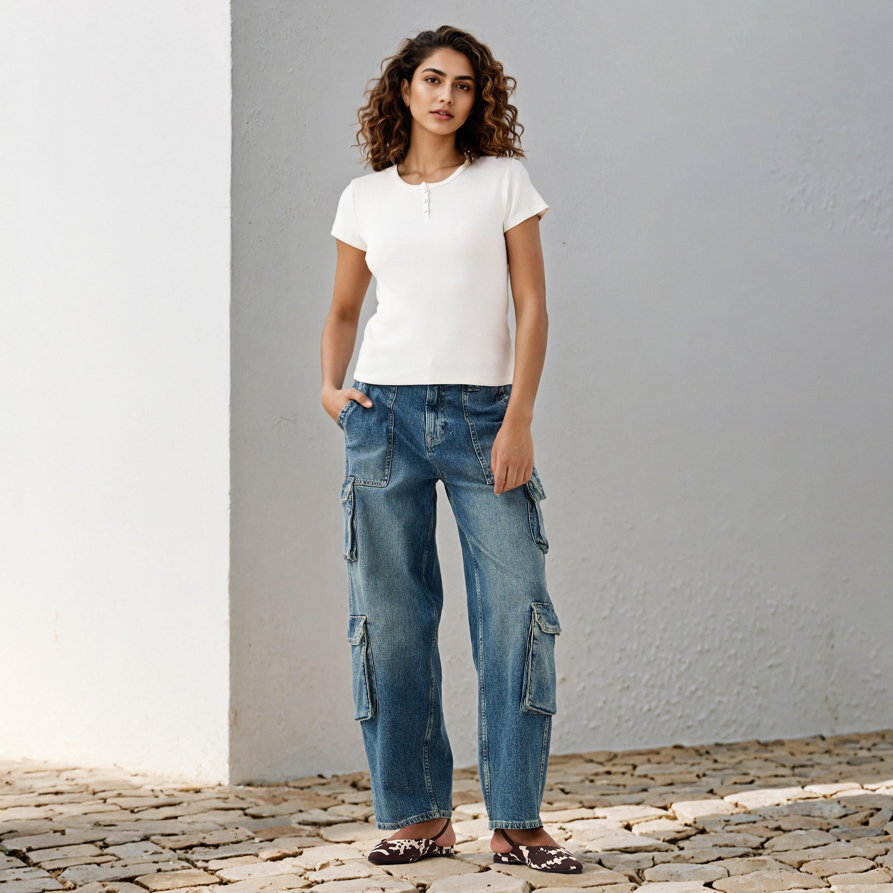 تيشيرت مضلع بياقة هينلي-women-clothing-tshirts-image-2
