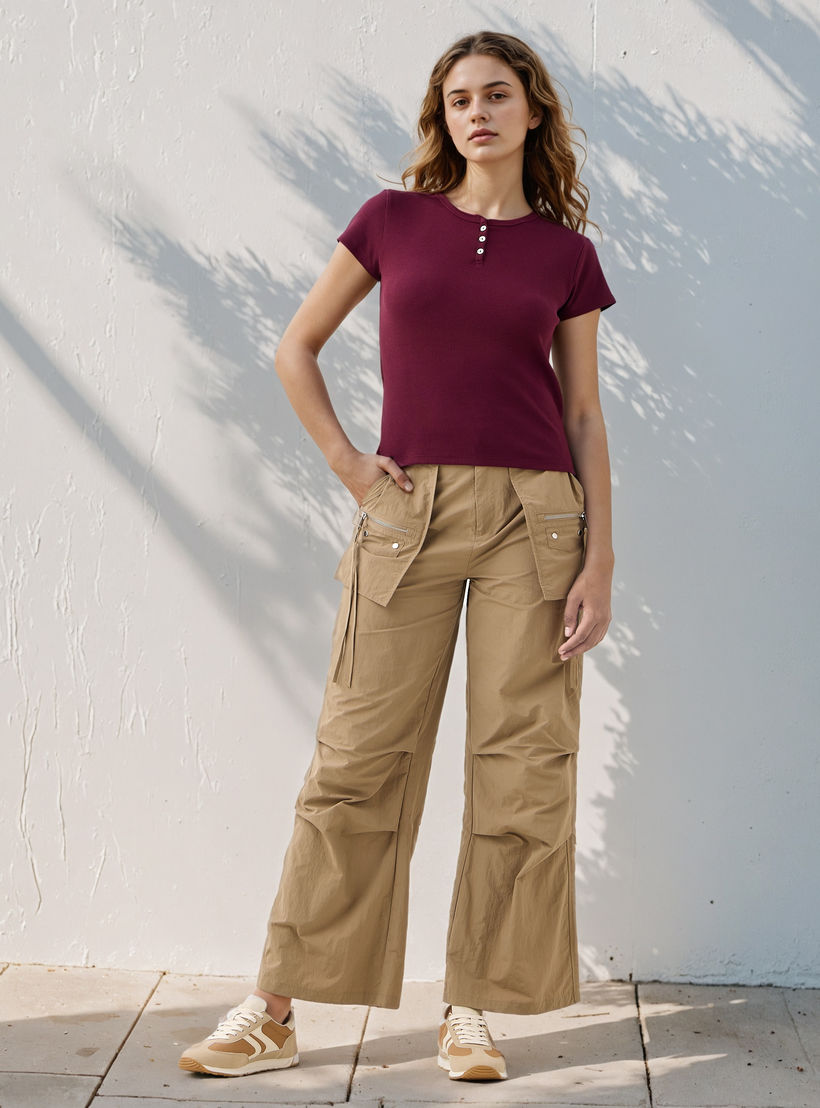 Ribbed Henley Neck T-shirt-women-clothing-tshirts-image-2
