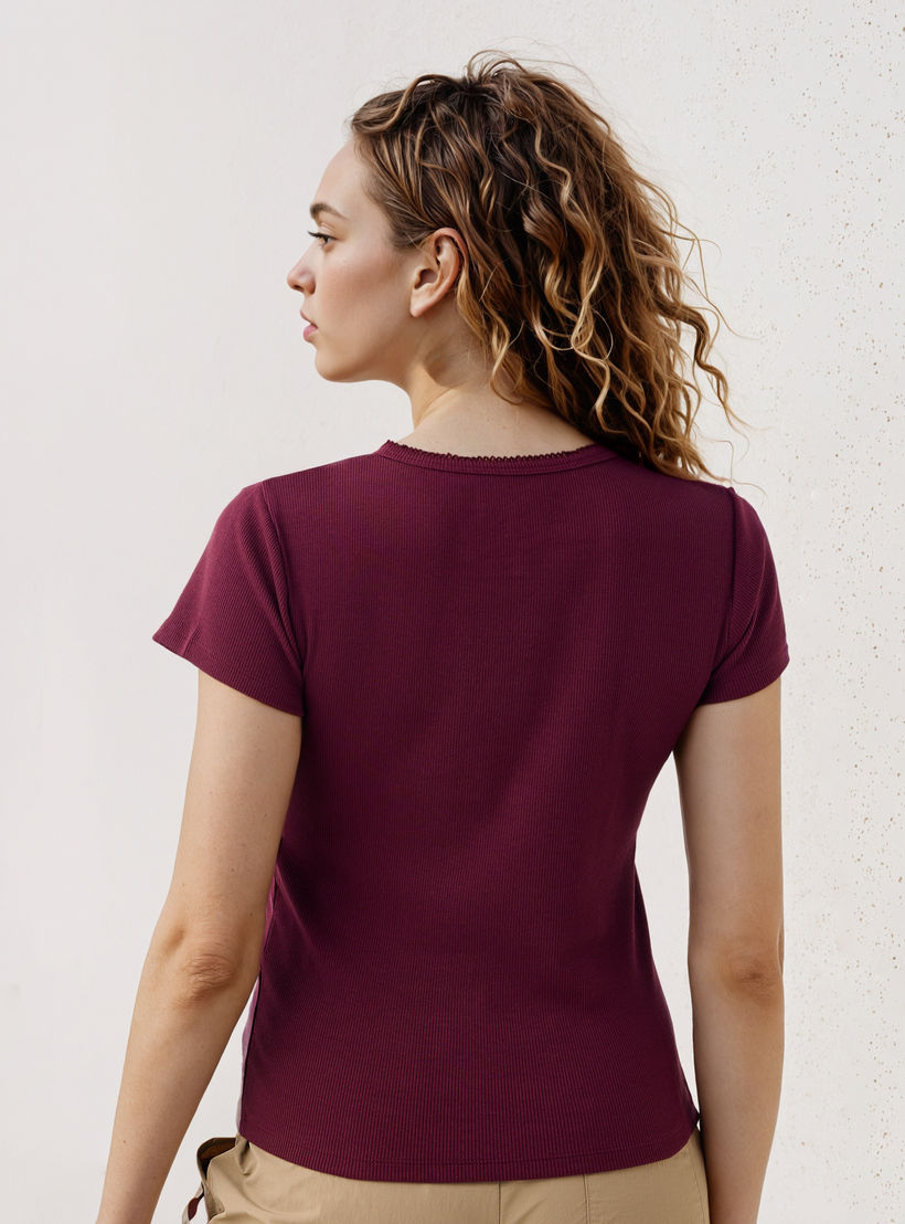 Ribbed Henley Neck T-shirt-women-clothing-tshirts-image-3