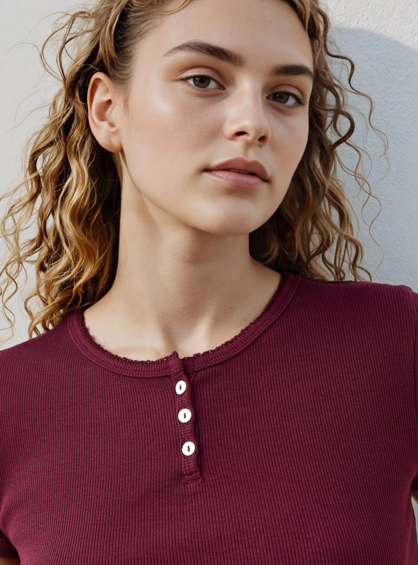 Ribbed Henley Neck T-shirt-women-clothing-tshirts-image-4