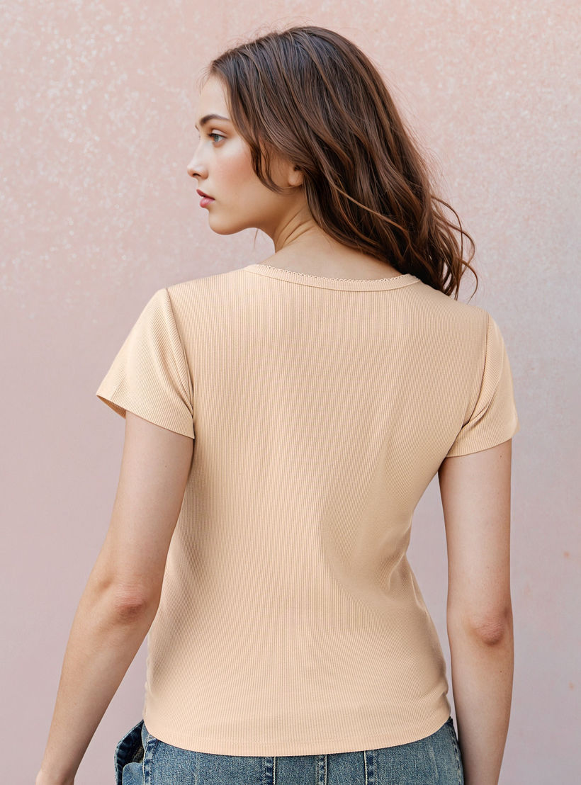 Ribbed Henley Neck T-shirt-women-clothing-tshirts-image-3