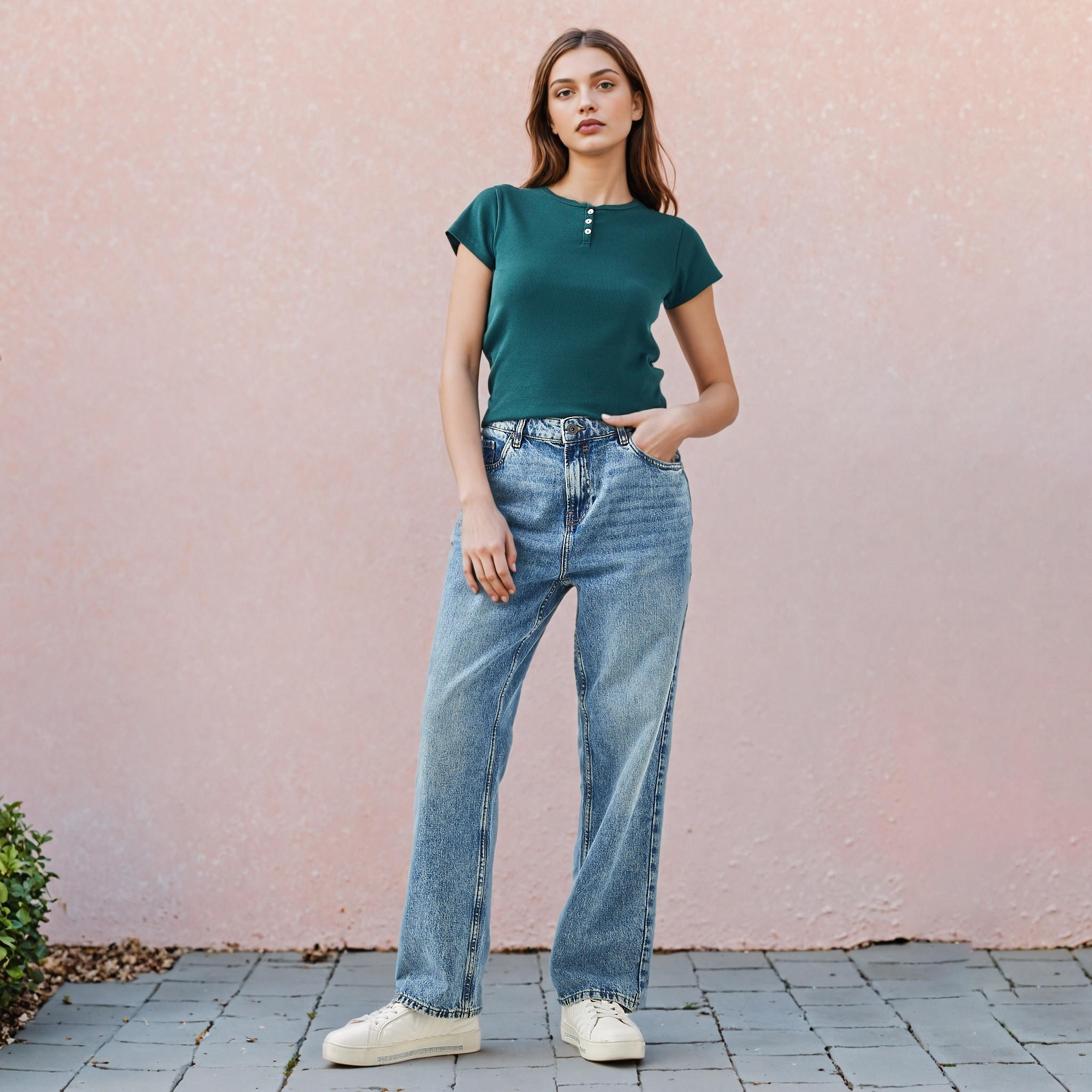 تيشيرت مضلع بياقة هينلي-women-clothing-tshirts-image-4
