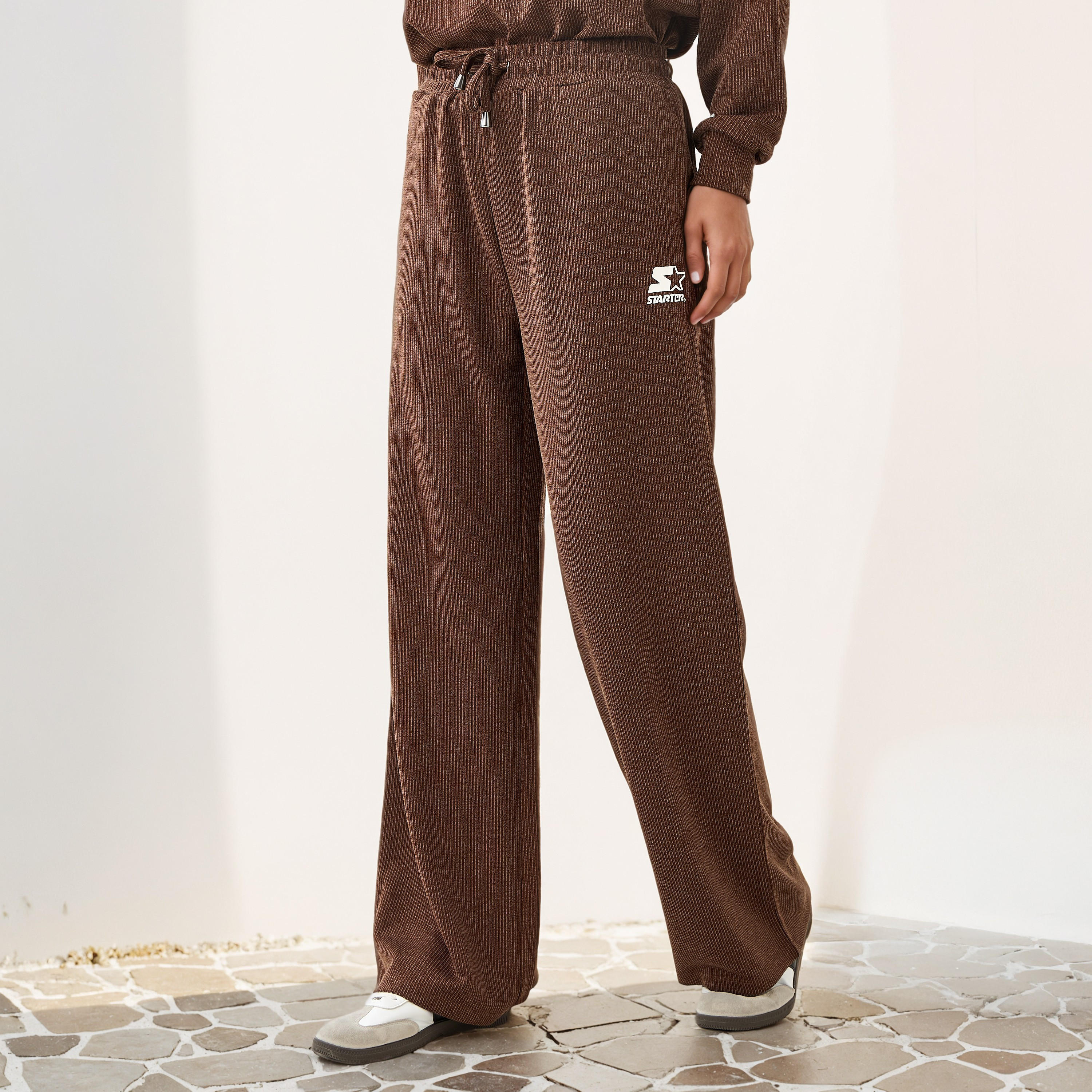 بنطلون رياضي مضلع بساق واسعة مع جيوب-women-clothing-bottoms-joggers-image-1