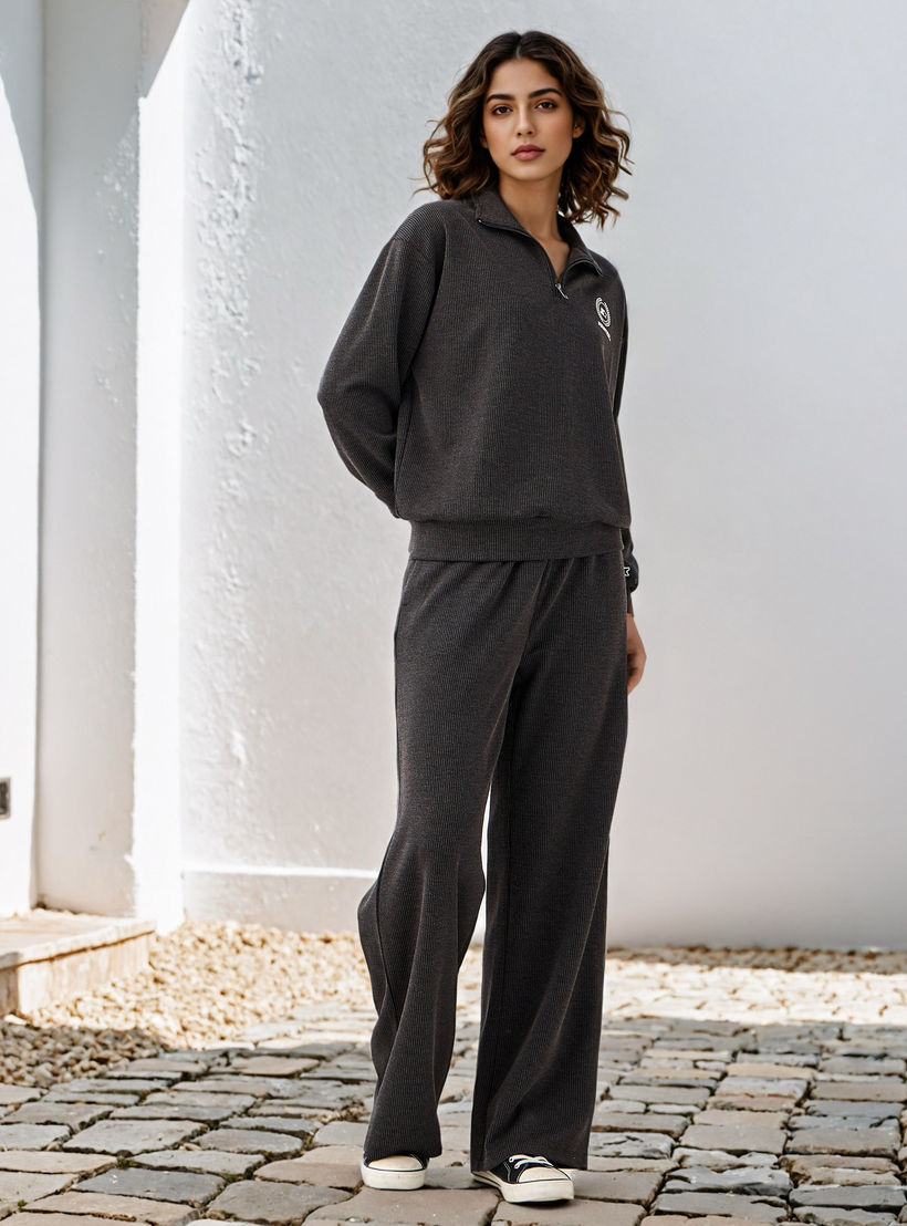بنطلون رياضي مضلع بساق واسعة مع جيوب-women-clothing-bottoms-joggers-image-2