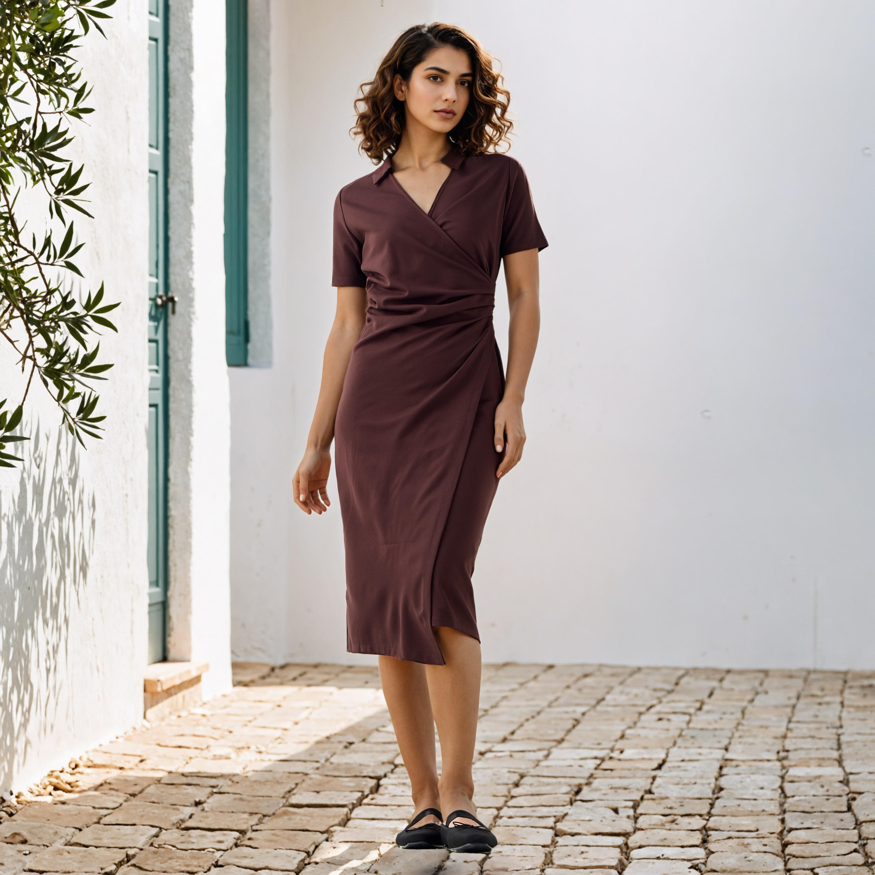 Midi Polo Dress with Ruching-women-clothing-dresses-image-2