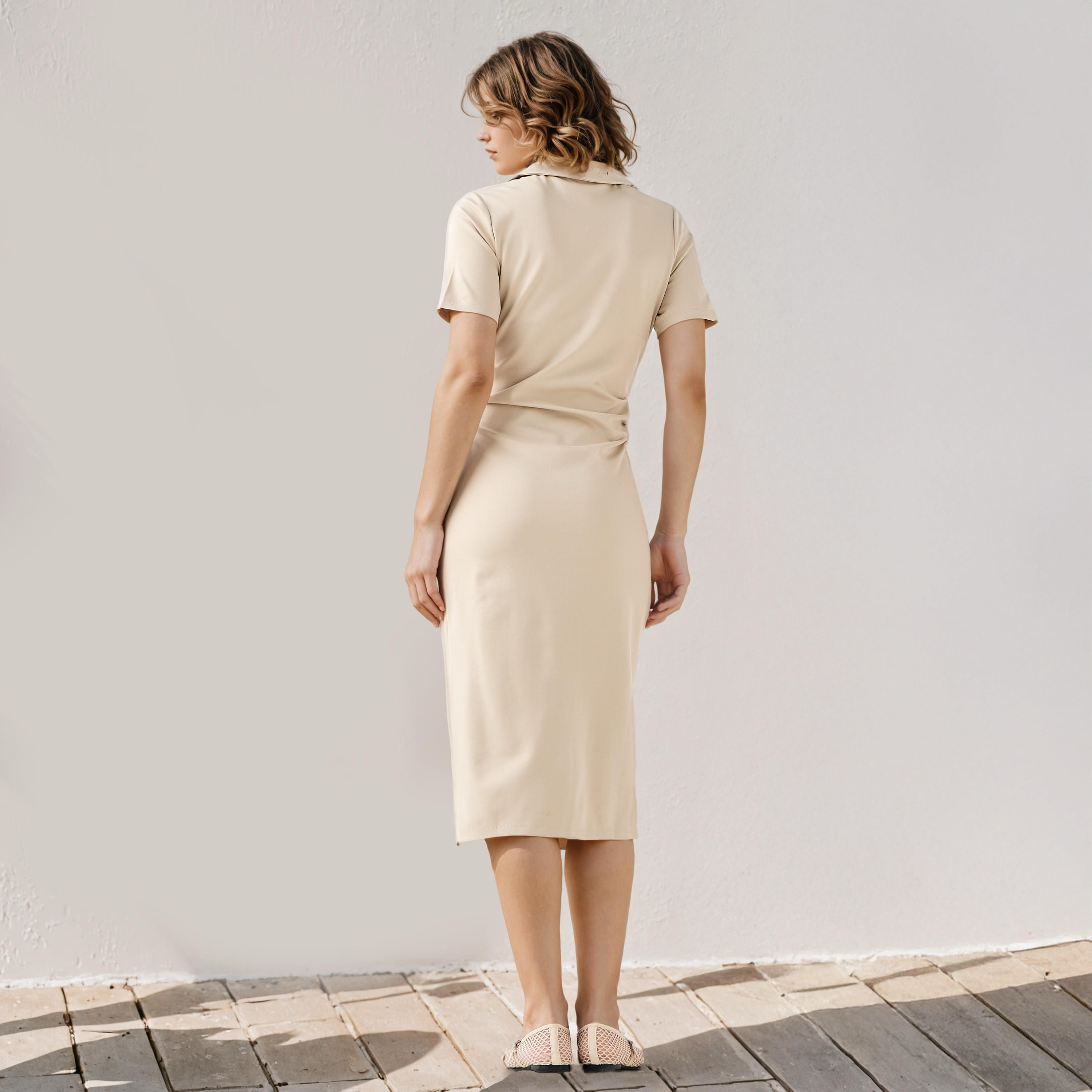 Midi Polo Dress with Ruching-women-clothing-dresses-image-3