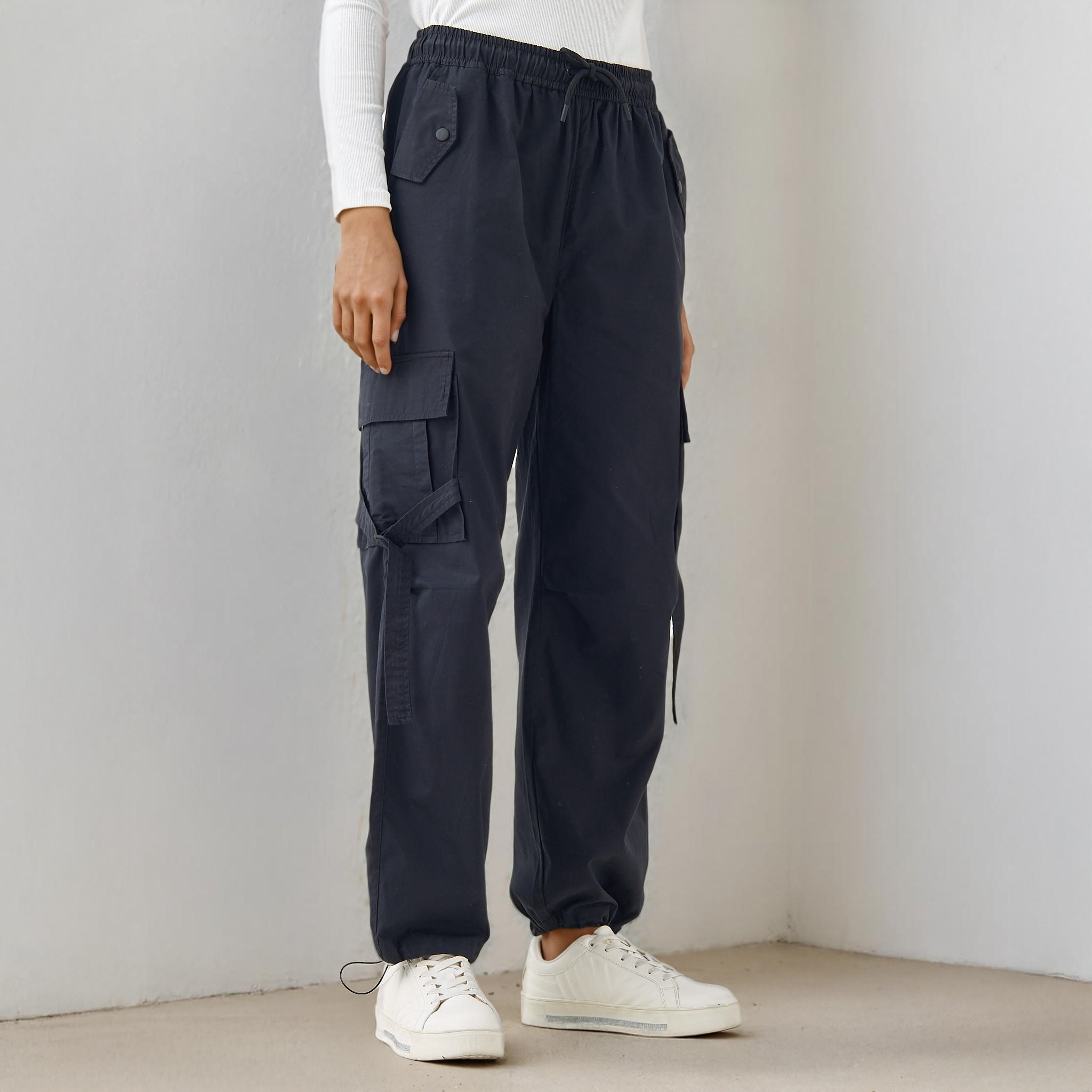 Utility Cargo Pants with Drawstring Closure-women-clothing-bottoms-joggers-image-1