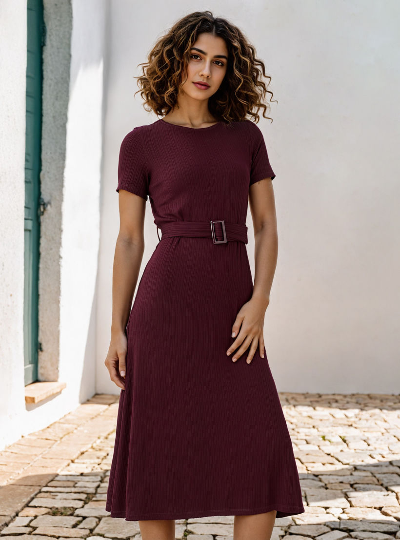 فستان ميدي مضلع بحزام قابل للفصل-women-clothing-dresses-image-1