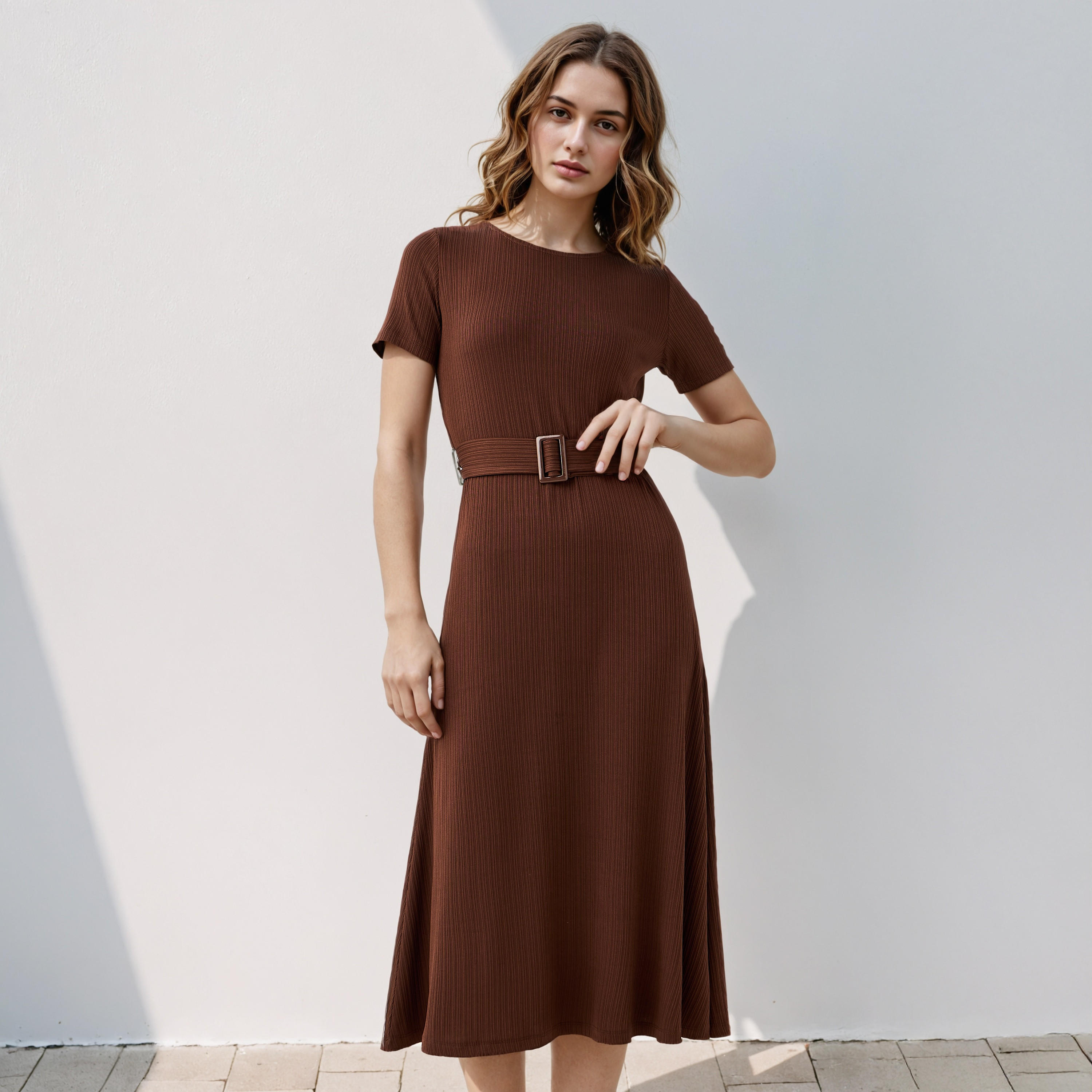 Ribbed Midi Dress with Detachable Belt-women-clothing-dresses-image-1