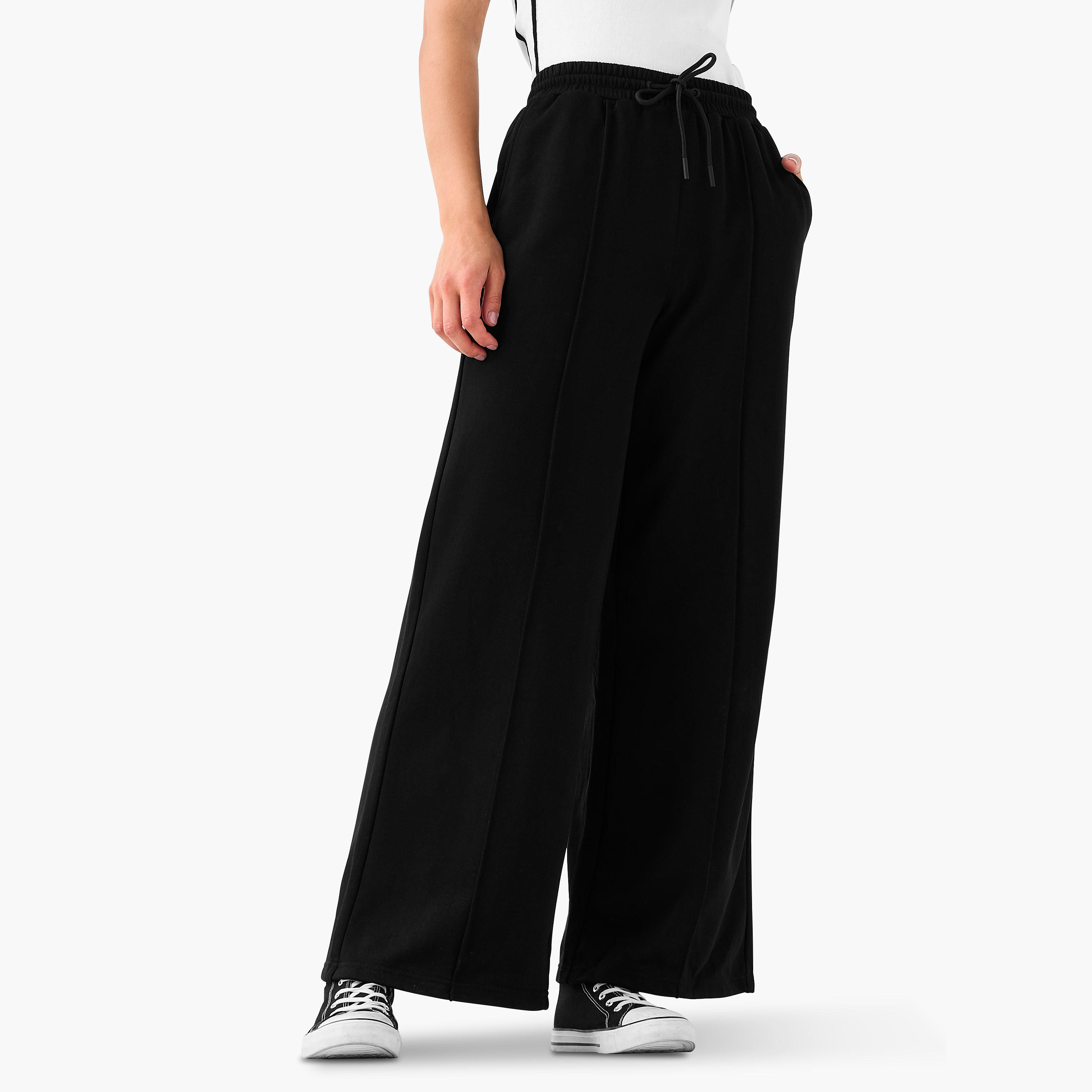 Wide Leg Flexi Waist Pants with Pockets-women-clothing-bottoms-joggers-image-1